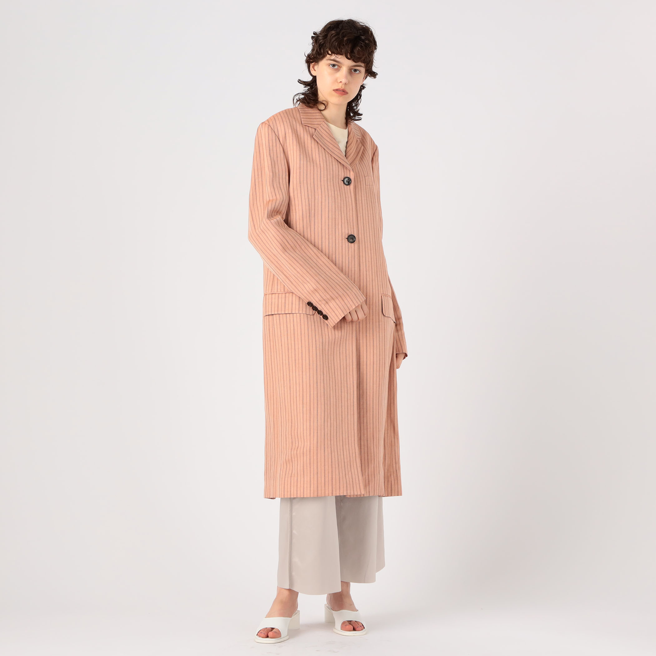 Acne Studios リネンレーヨンストライプ チェスターコート