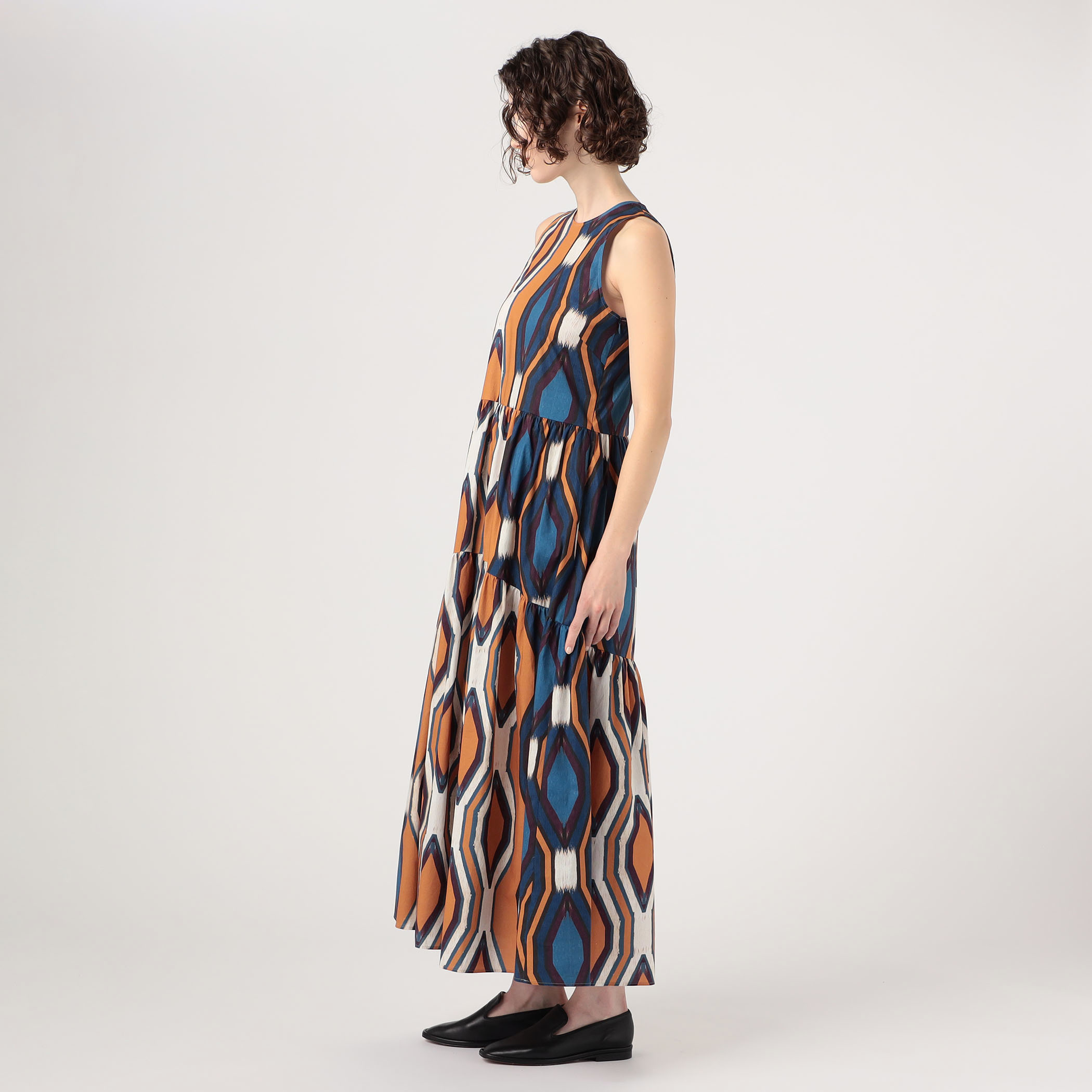 □コットンストレッチ トライバルプリントロングワンピース