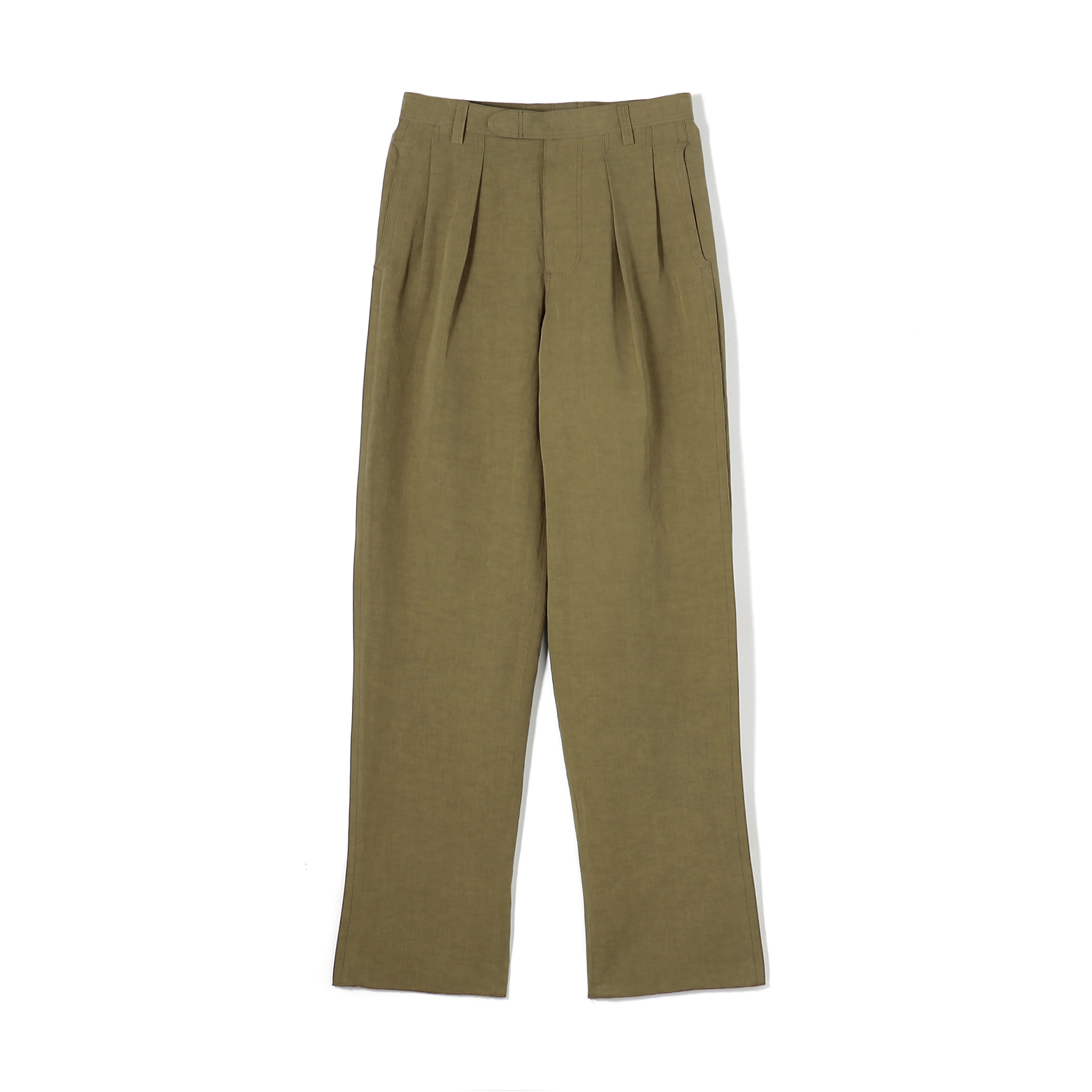 リネンコットン 2タック ペグトップテーパードパンツ