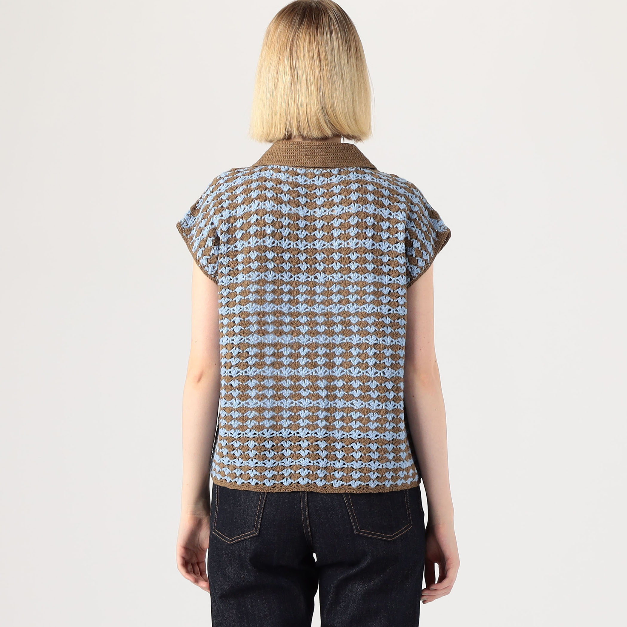 【MACPHEE】リネンコットンクロシェ ポロカラーカーディガン item49006b48265411f0895d0242ac