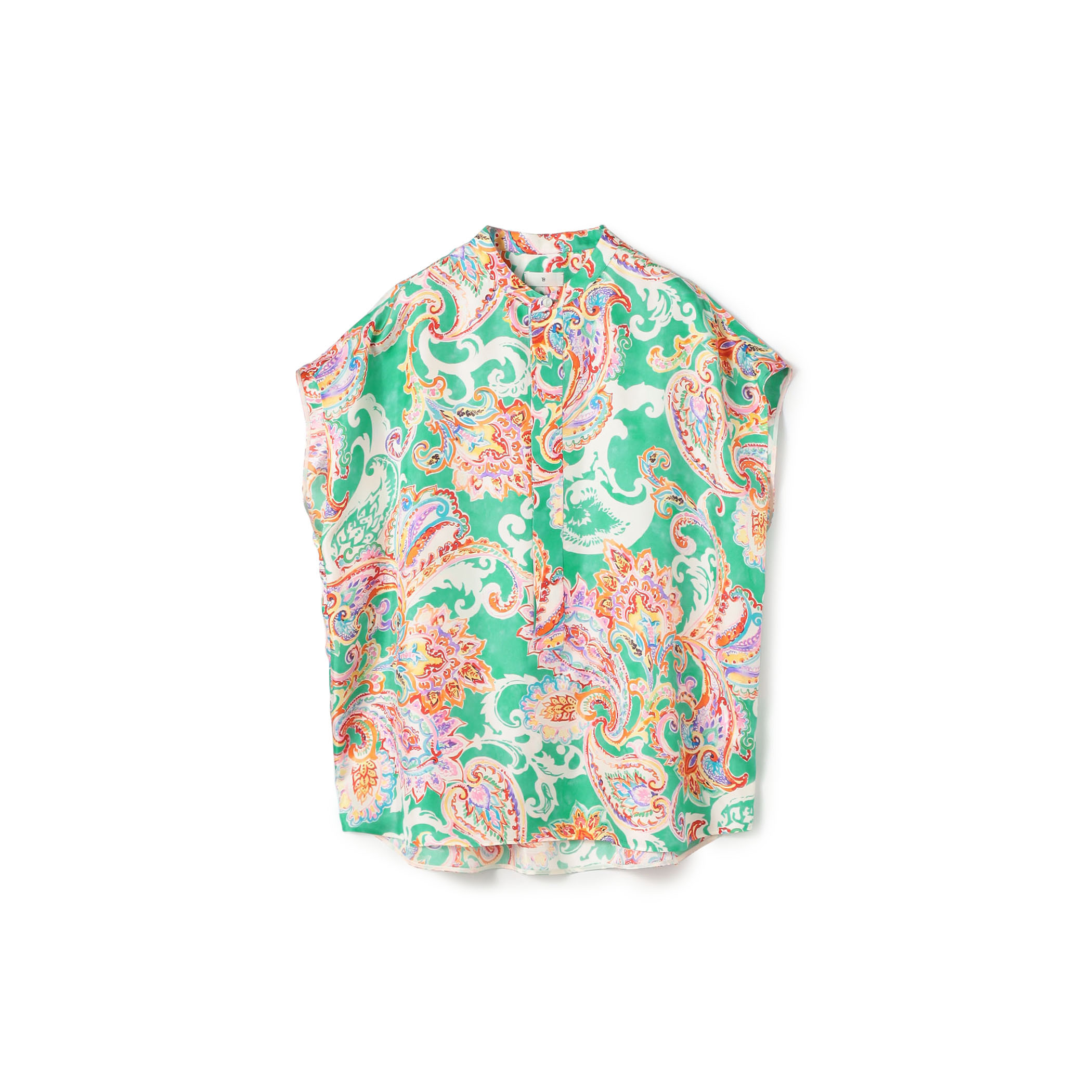 シルクツイル フラワーペイズリープリント キャップスリーブブラウス