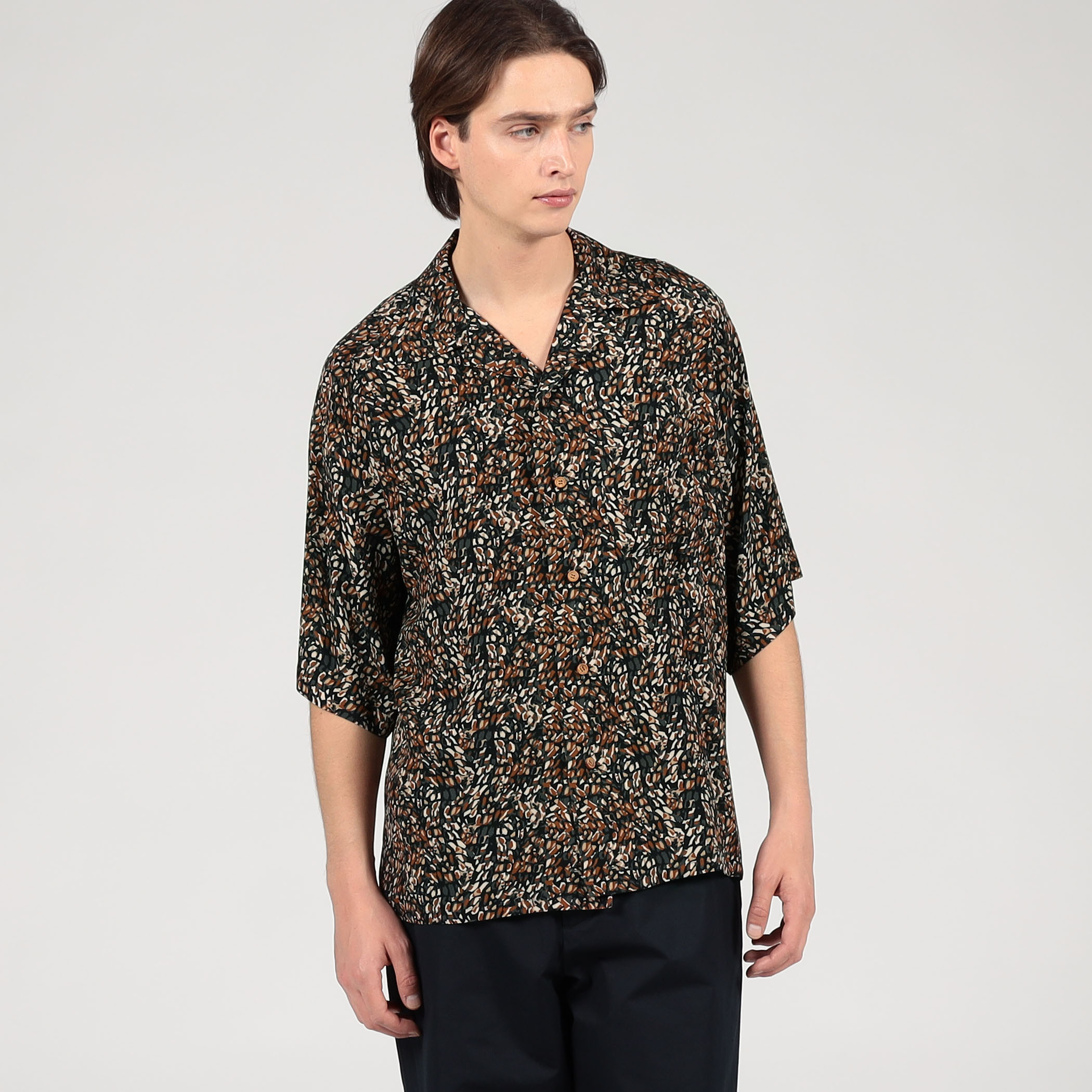 GOODOL & Co. レーヨン半袖シャツ ブラック 別注】m's braque レーヨン オープンカラー ハーフスリーブ