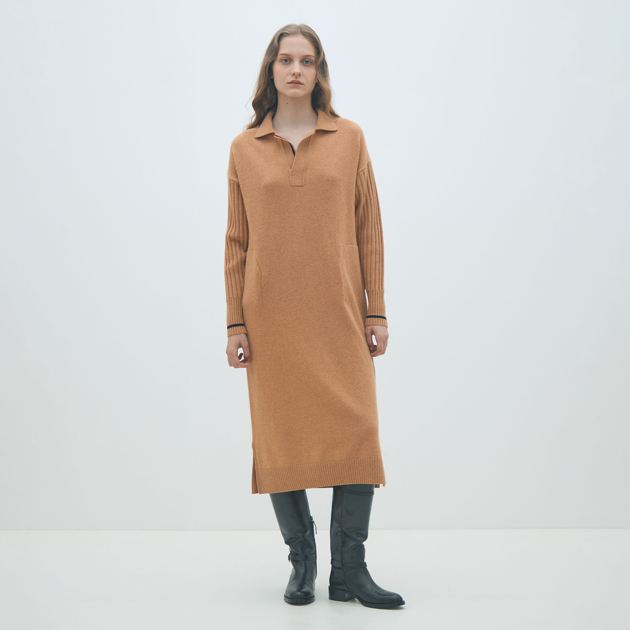 【連休価格】maku textiles クレープカディ　スキッパーワンピース 7色展開XS-LLサイズ》ダブルポケットスキッパーシャツワンピース