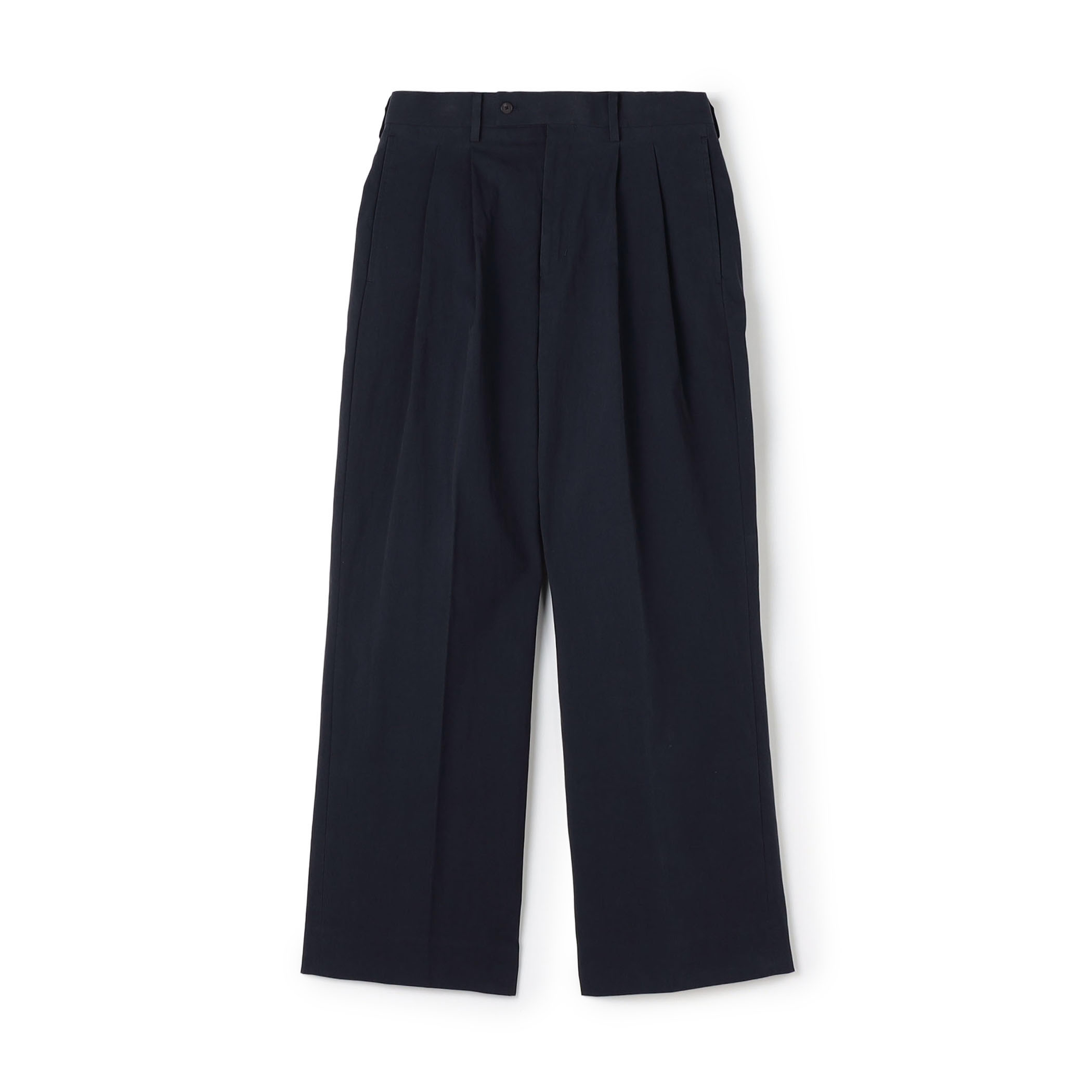 コットンナイロンツイル 2プリーツワイドストレートパンツ