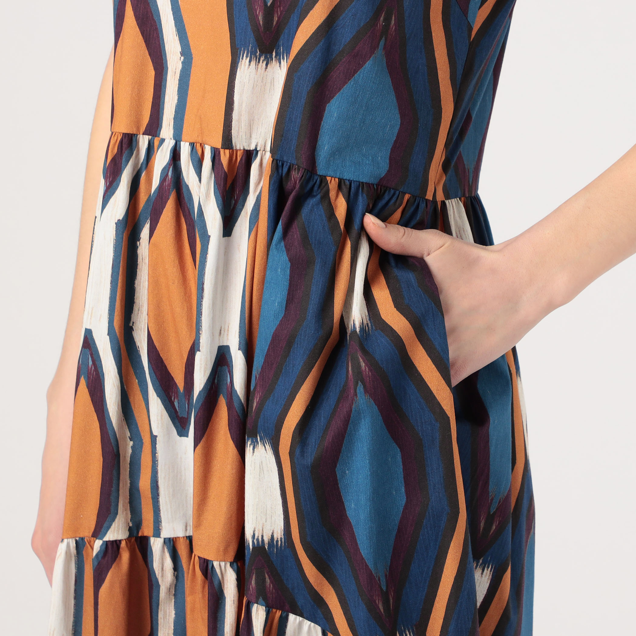 □コットンストレッチ トライバルプリントロングワンピース