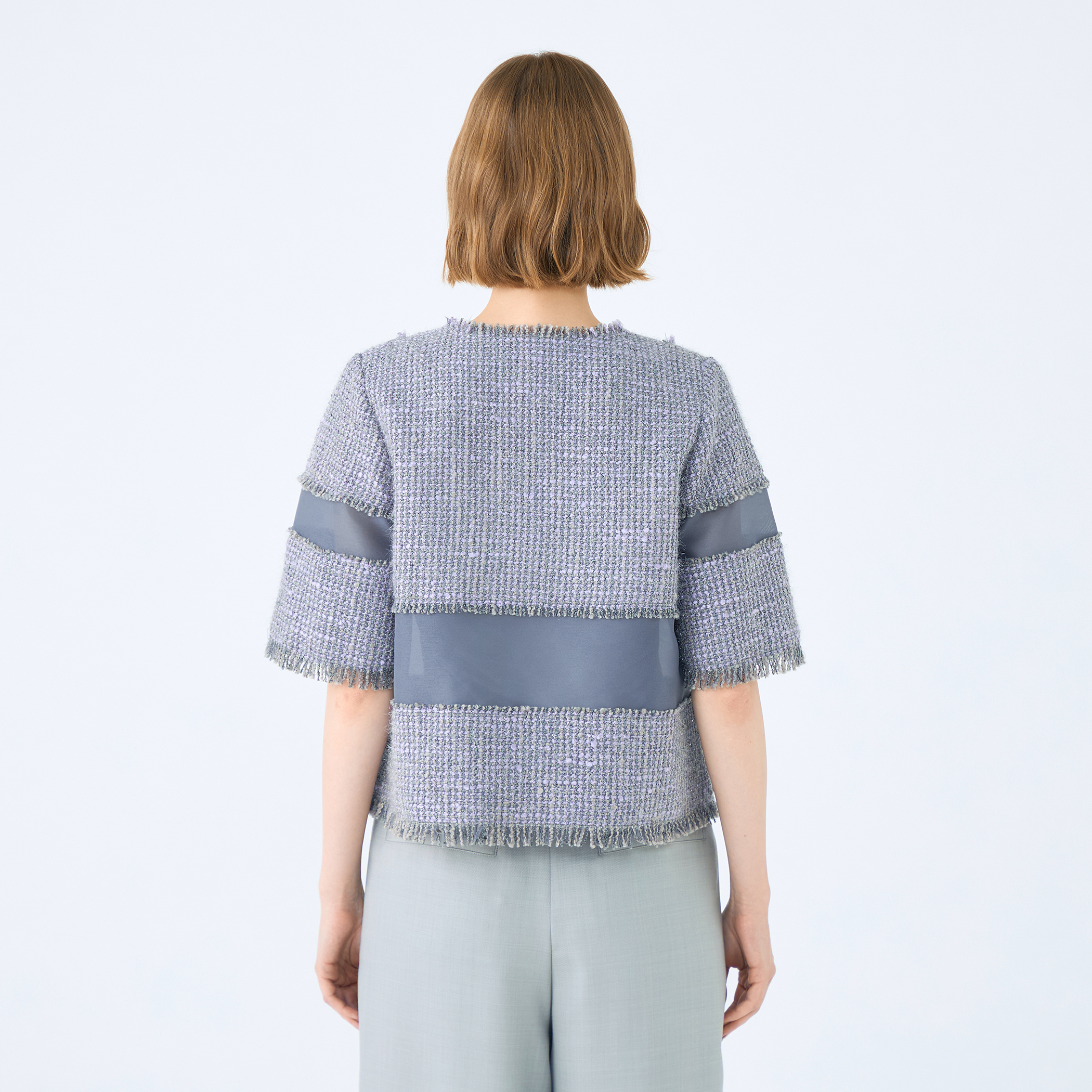 □ブロッキングツイード ハーフスリーブプルオーバー