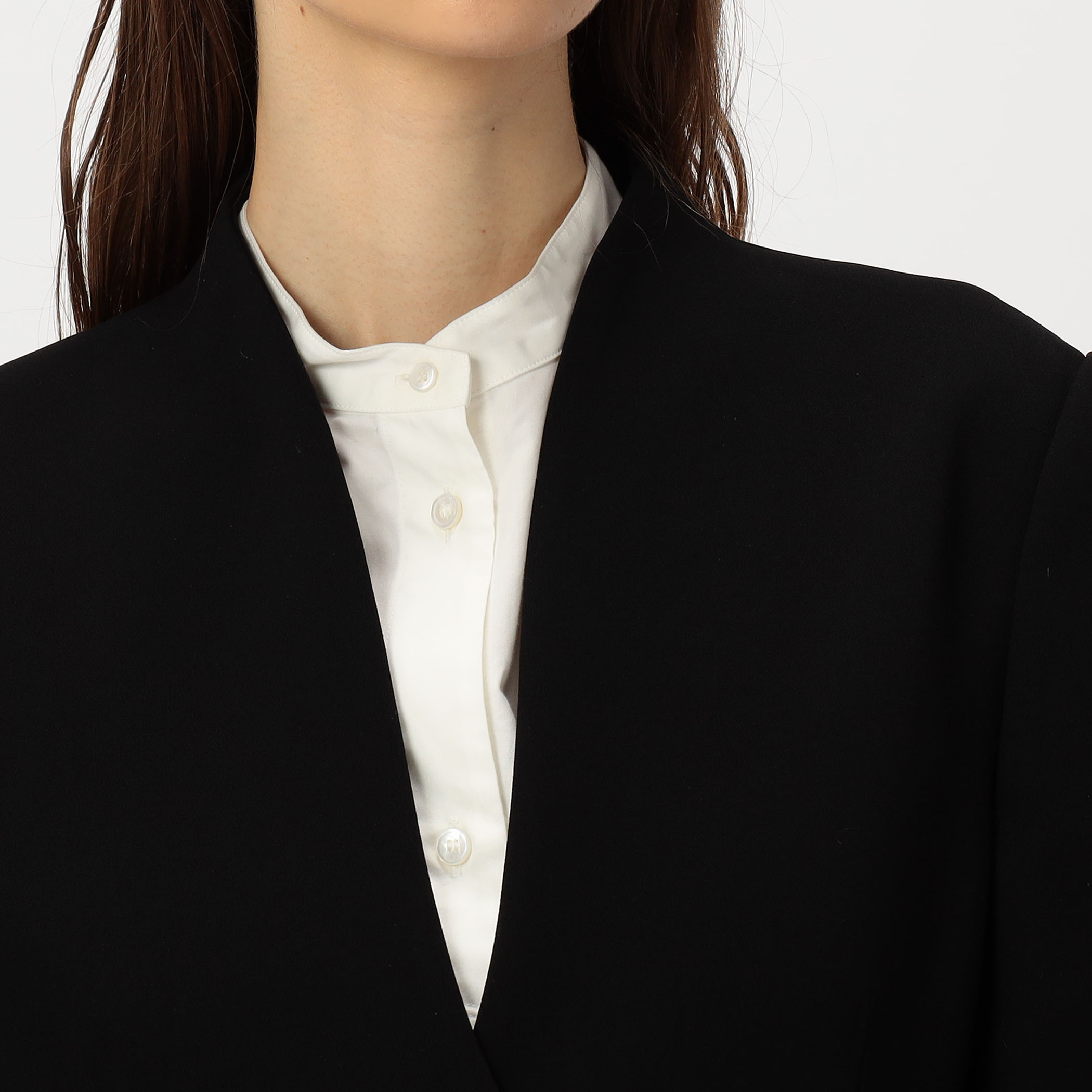 Mame Kurogouchi Collarless Double Breasted Suit Jacket