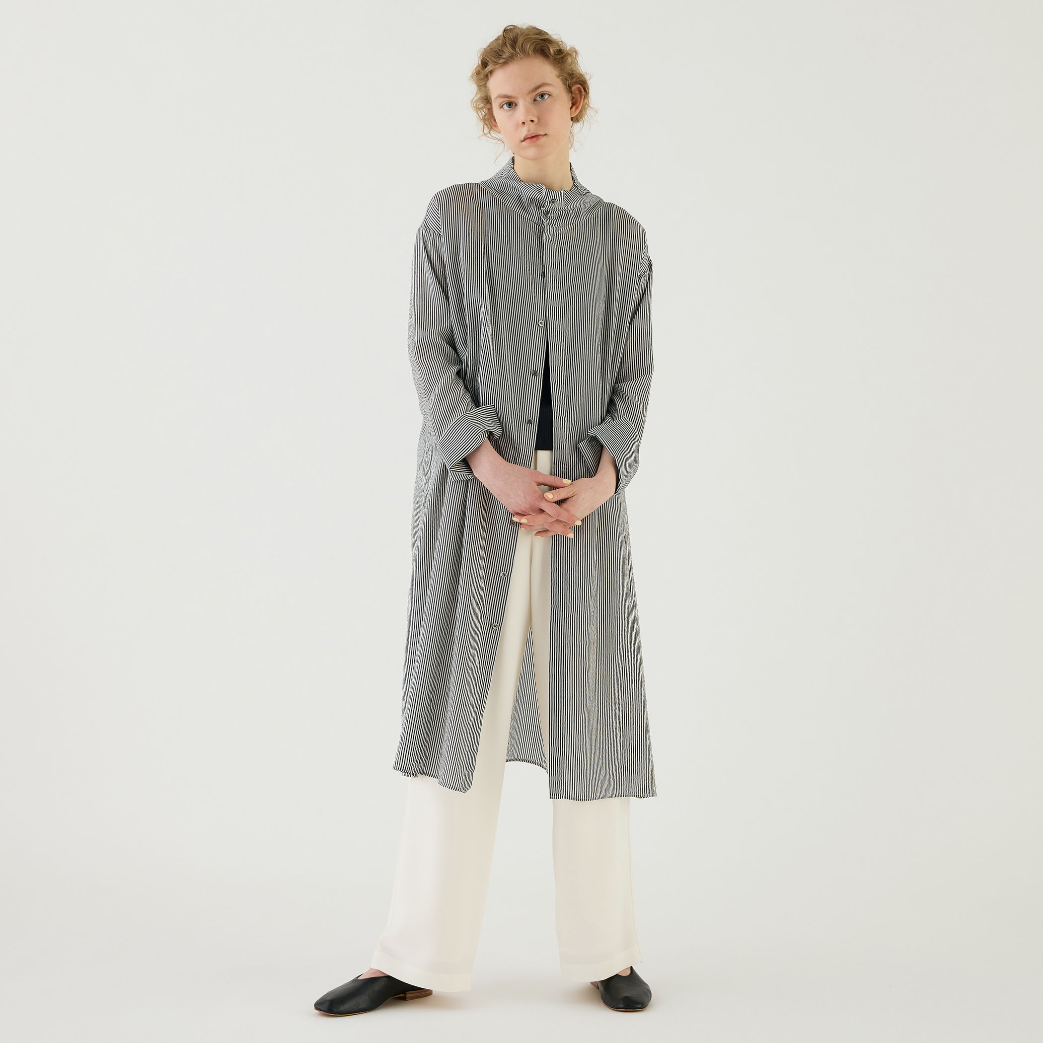 □セルロースシルクブロード ハイネックロングシャツ