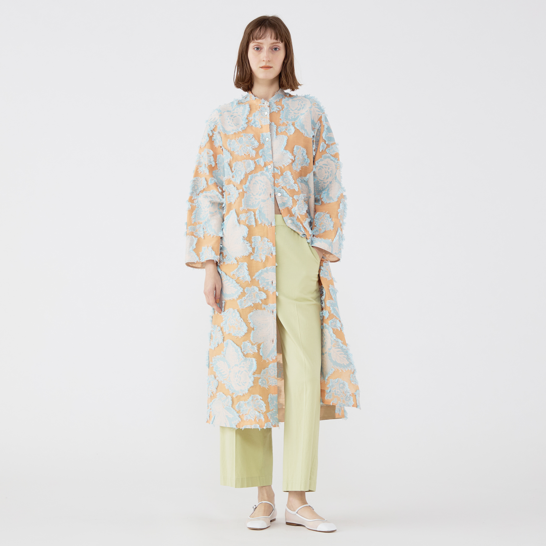 カットジャカード バンドカラーシャツワンピース｜トゥモローランド