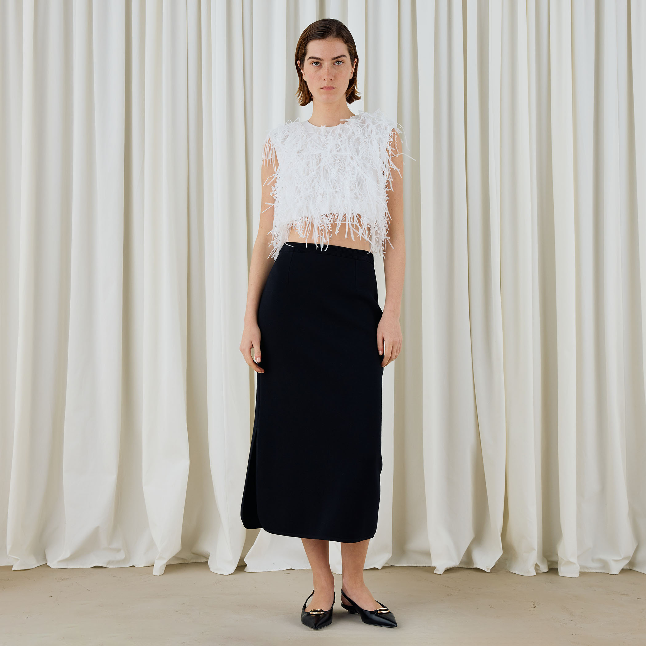 レーヨンナイロンダブルフェイス Aラインミディスカート