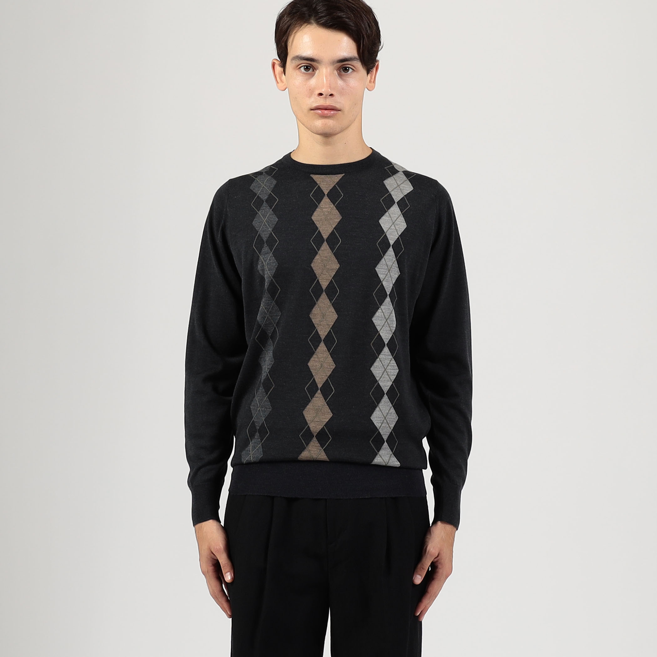 別注】JOHN SMEDLEY ウール アーガイルクルーネック プルオーバー