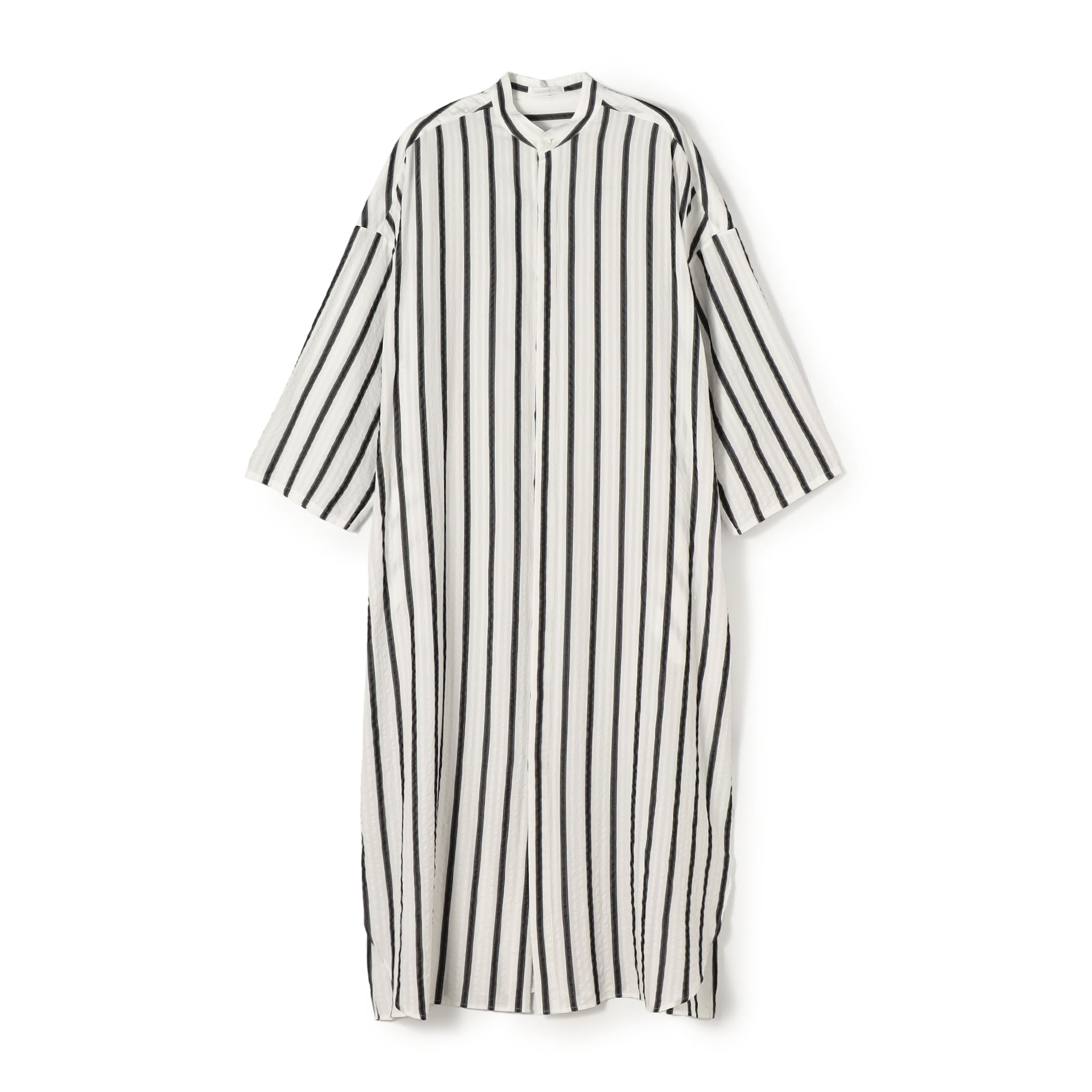 ソフトストライプ スタンドカラーシャツワンピース