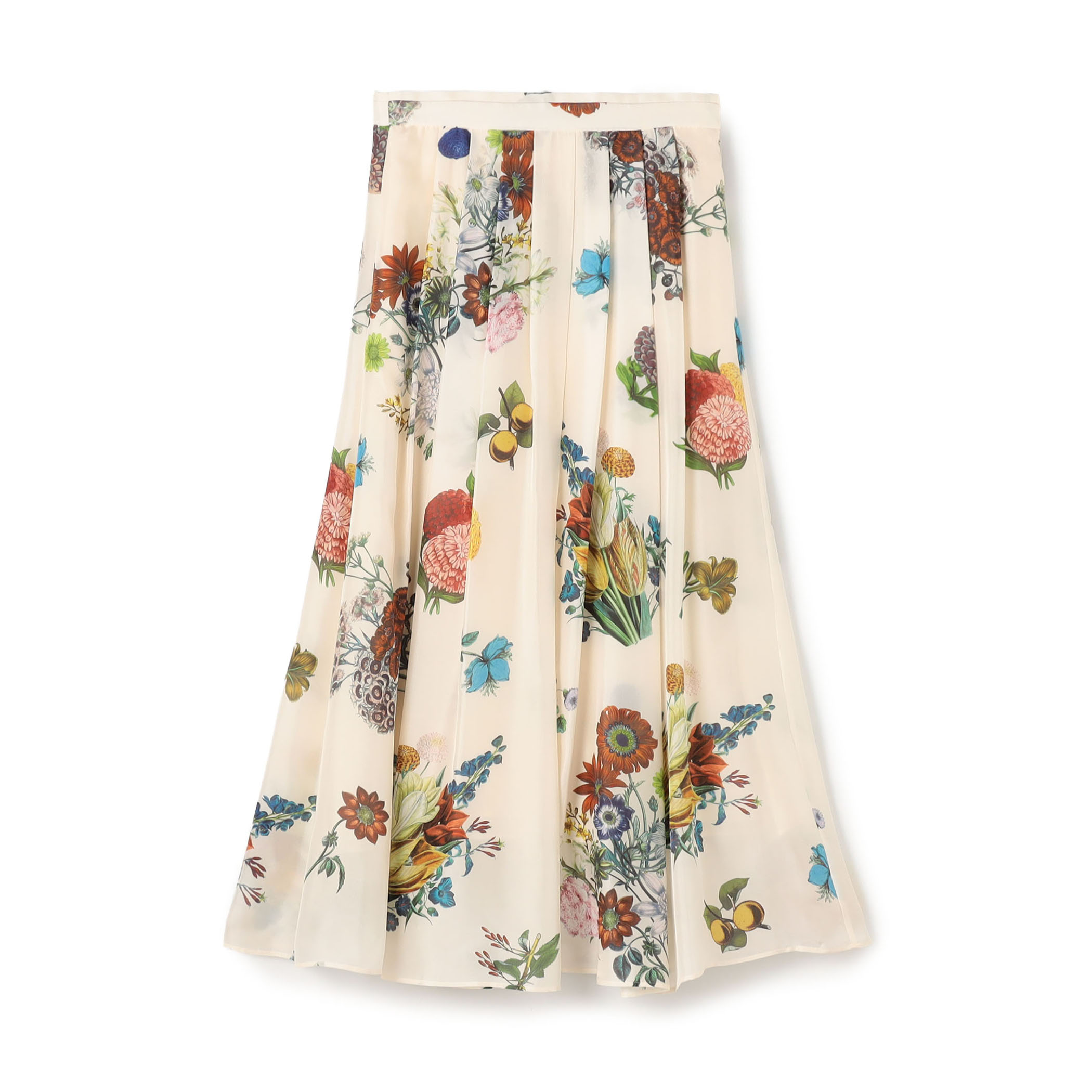 シルク BOUQUETプリント フレアスカート