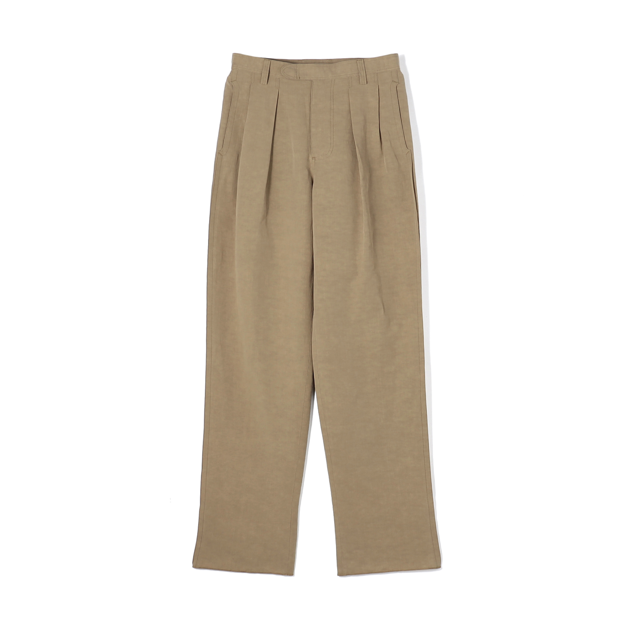 リネンコットン 2タック ペグトップテーパードパンツ