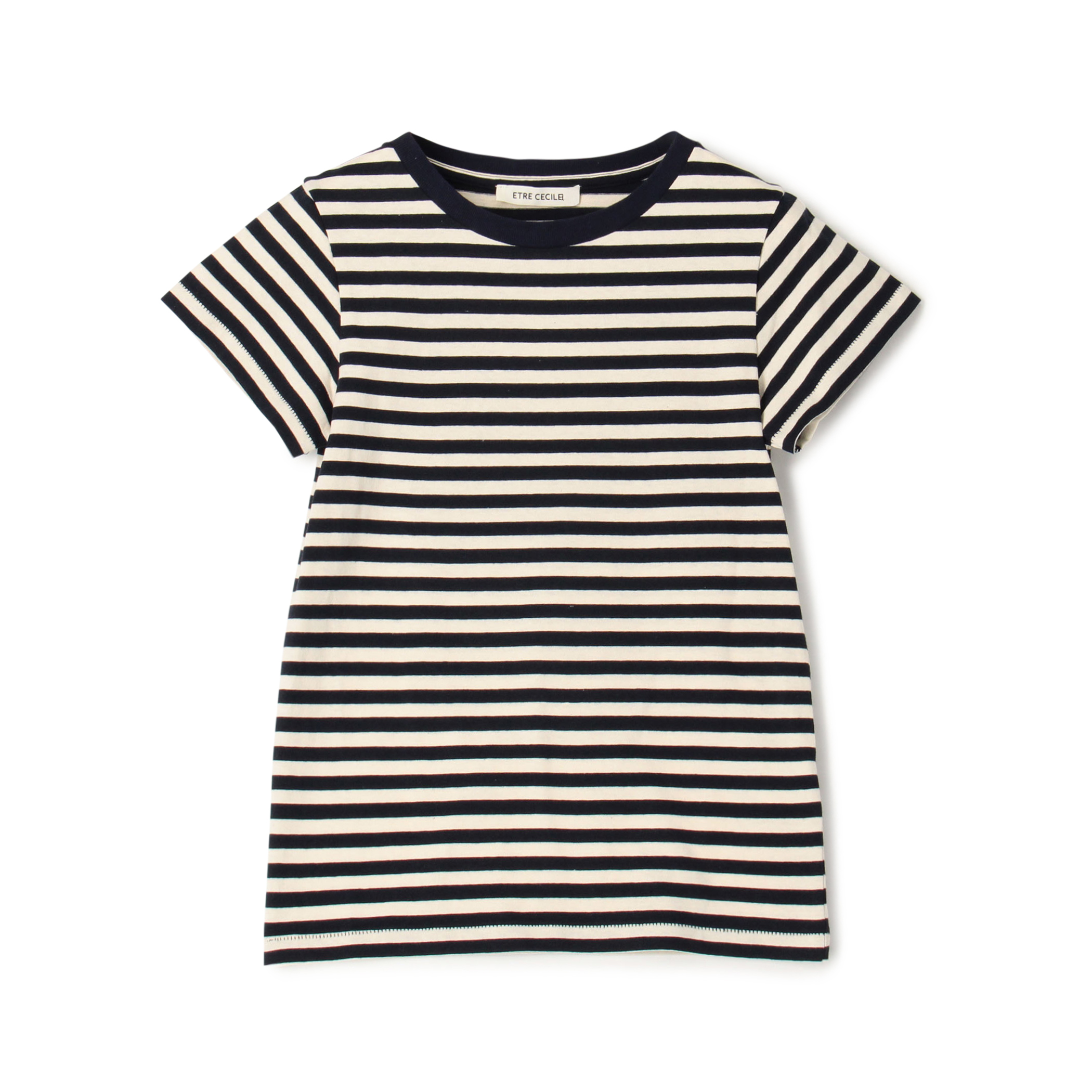 ETRE CECIL NAVY BRETON STRIPE CAP SLEEVE Tシャツ