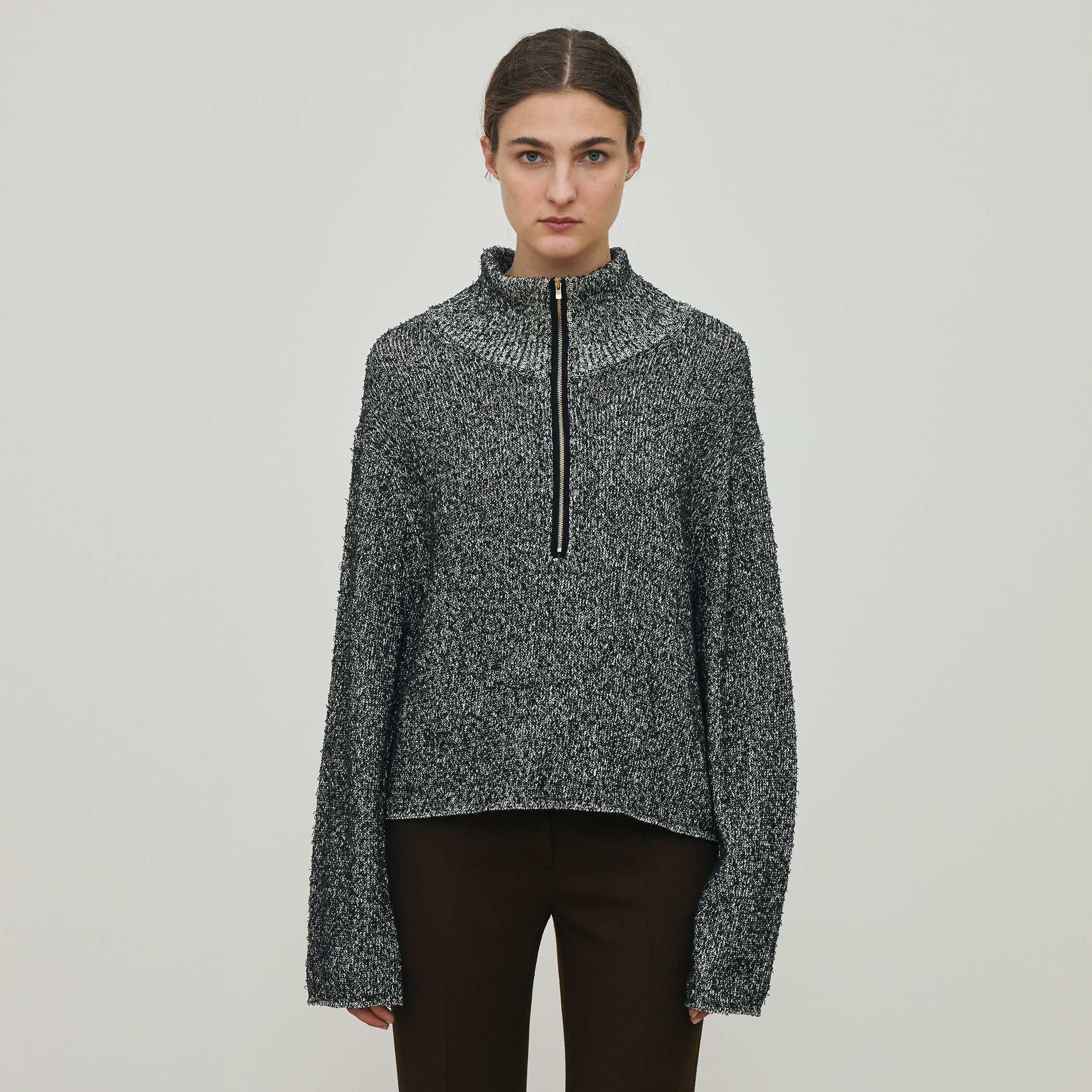 カード×カールヤーンニット ハーフジッププルオーバー