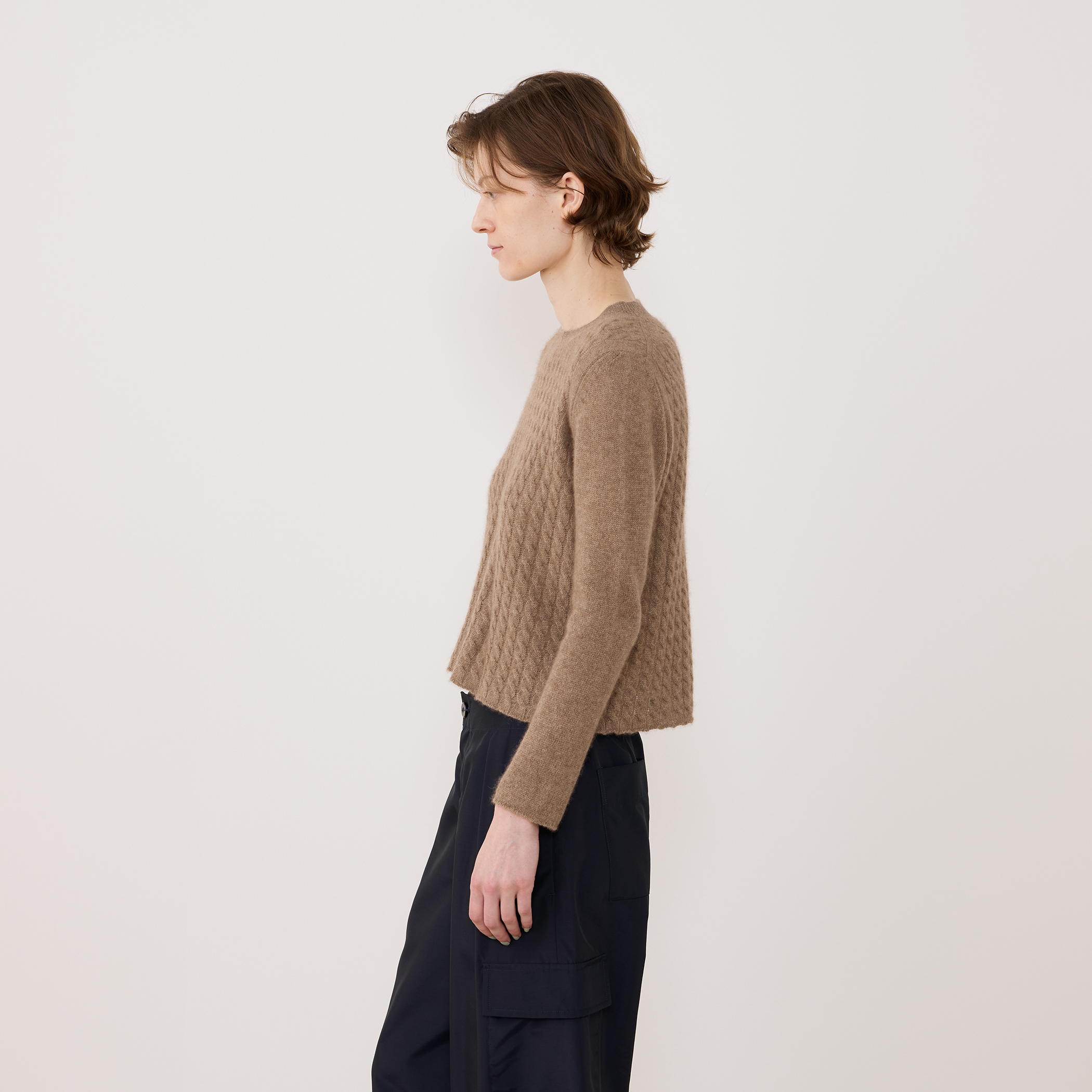 モンゴルカシミヤケーブル クルーネックプルオーバー