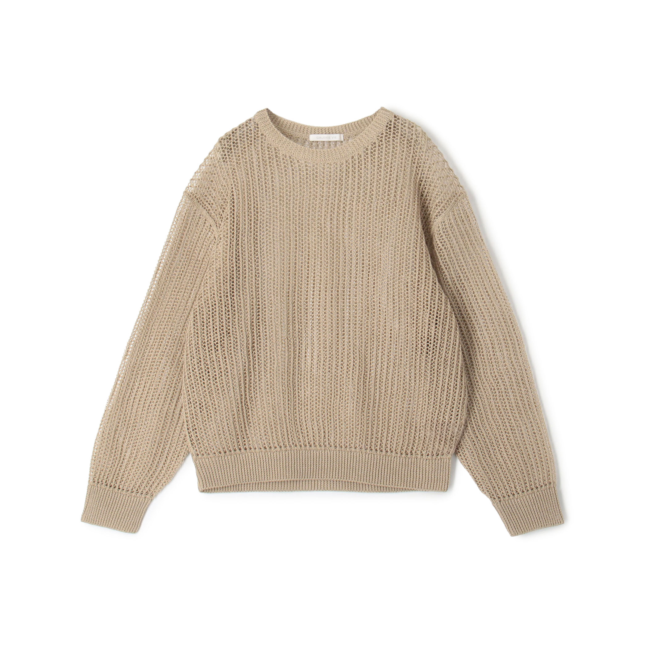 オープンワークコットン クルーネックプルオーバー