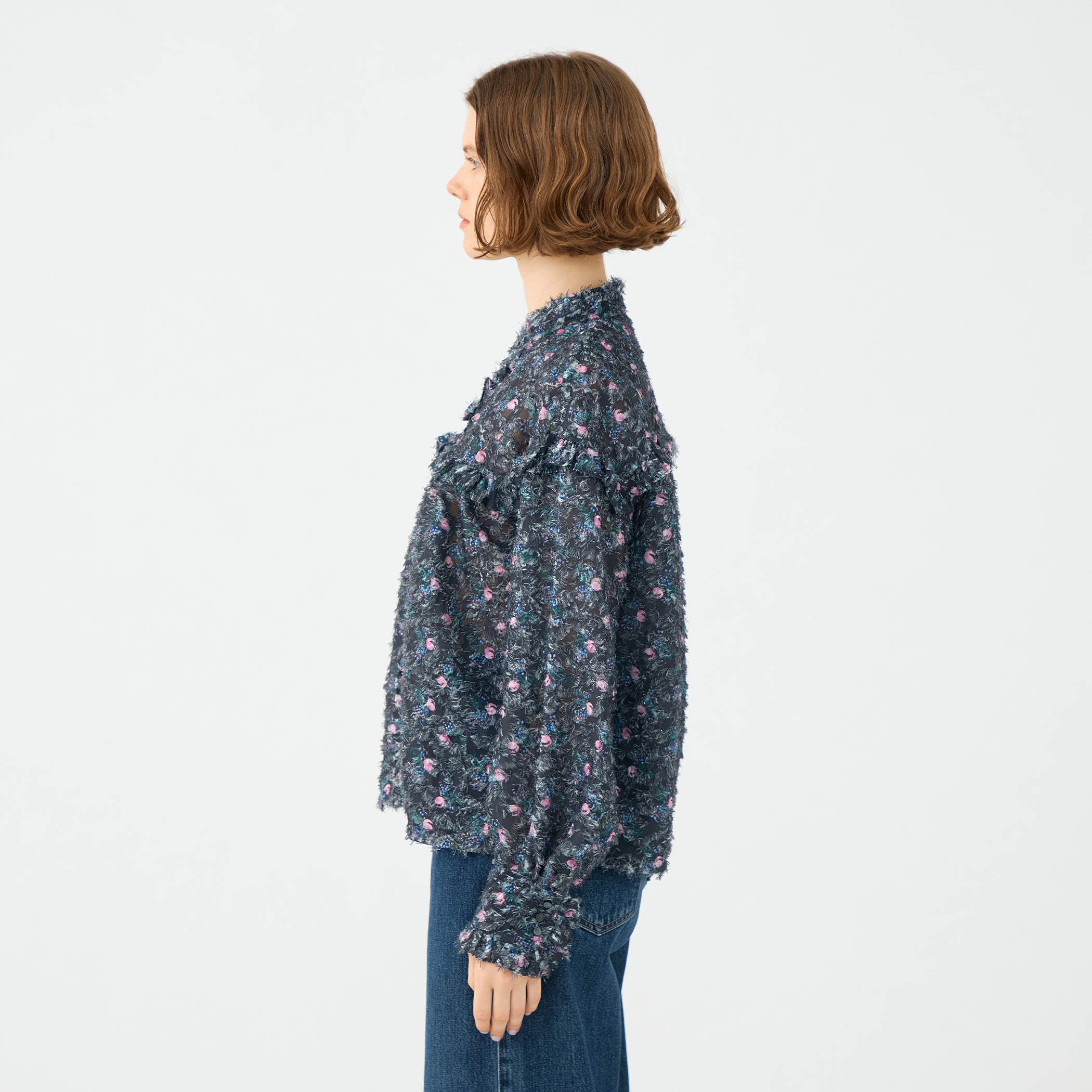 ラメカットジャカード カラーフリルブラウス｜トゥモローランド 公式通販