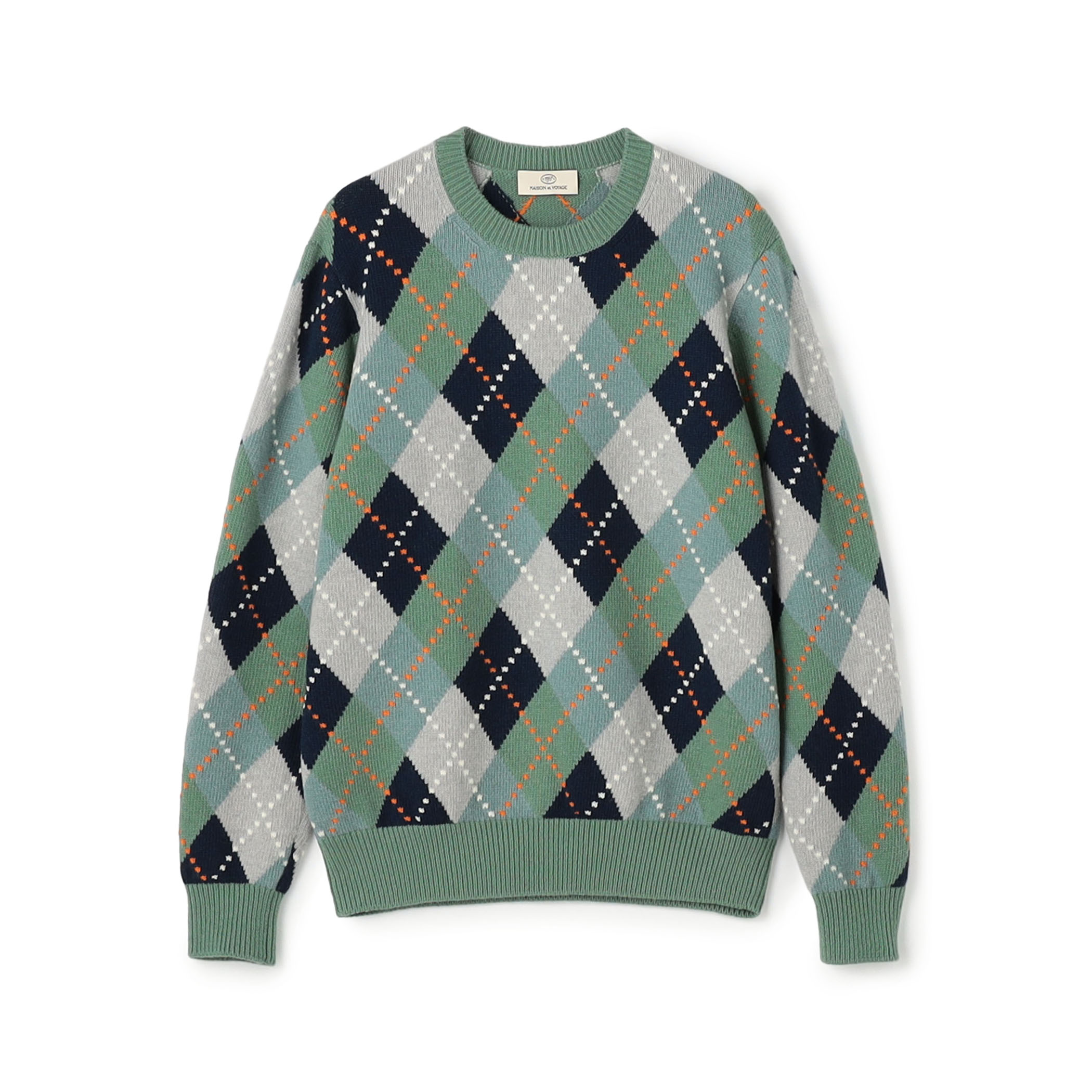 ラムウール インターシャアーガイル クルーネックプルオーバー