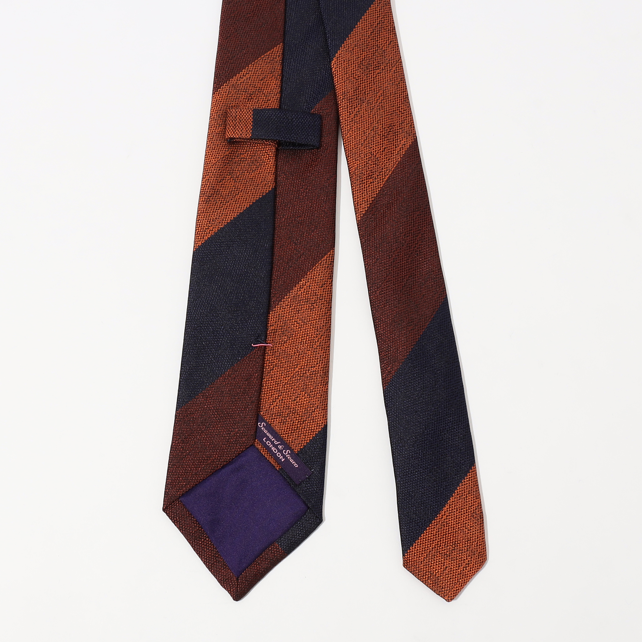 【新品】Seaward & Stearn／レジメンタル／ネイビー×グレー／英国製 Seaward ＆ Stearn シルクジャガード レジメンタルストライプ
