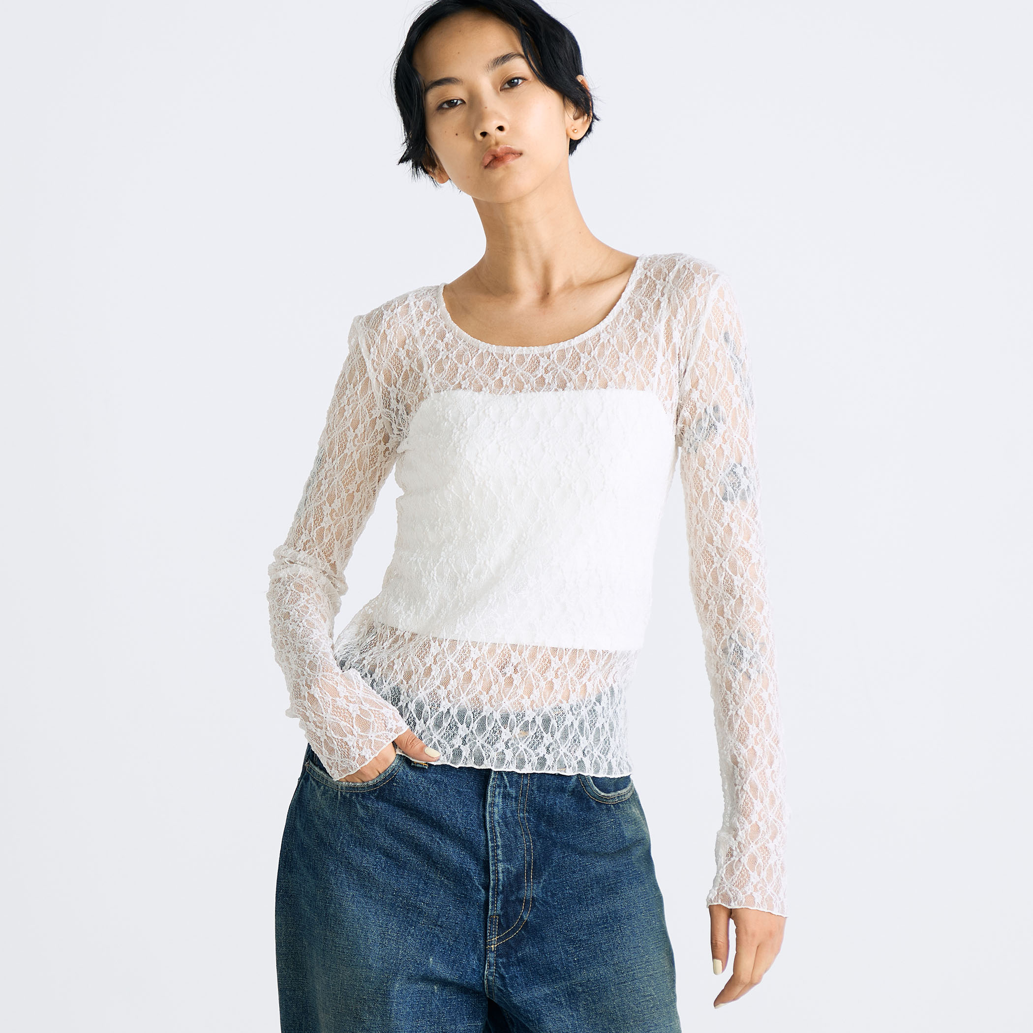 ストレッチレース クルーネックトップ｜トゥモローランド 公式通販