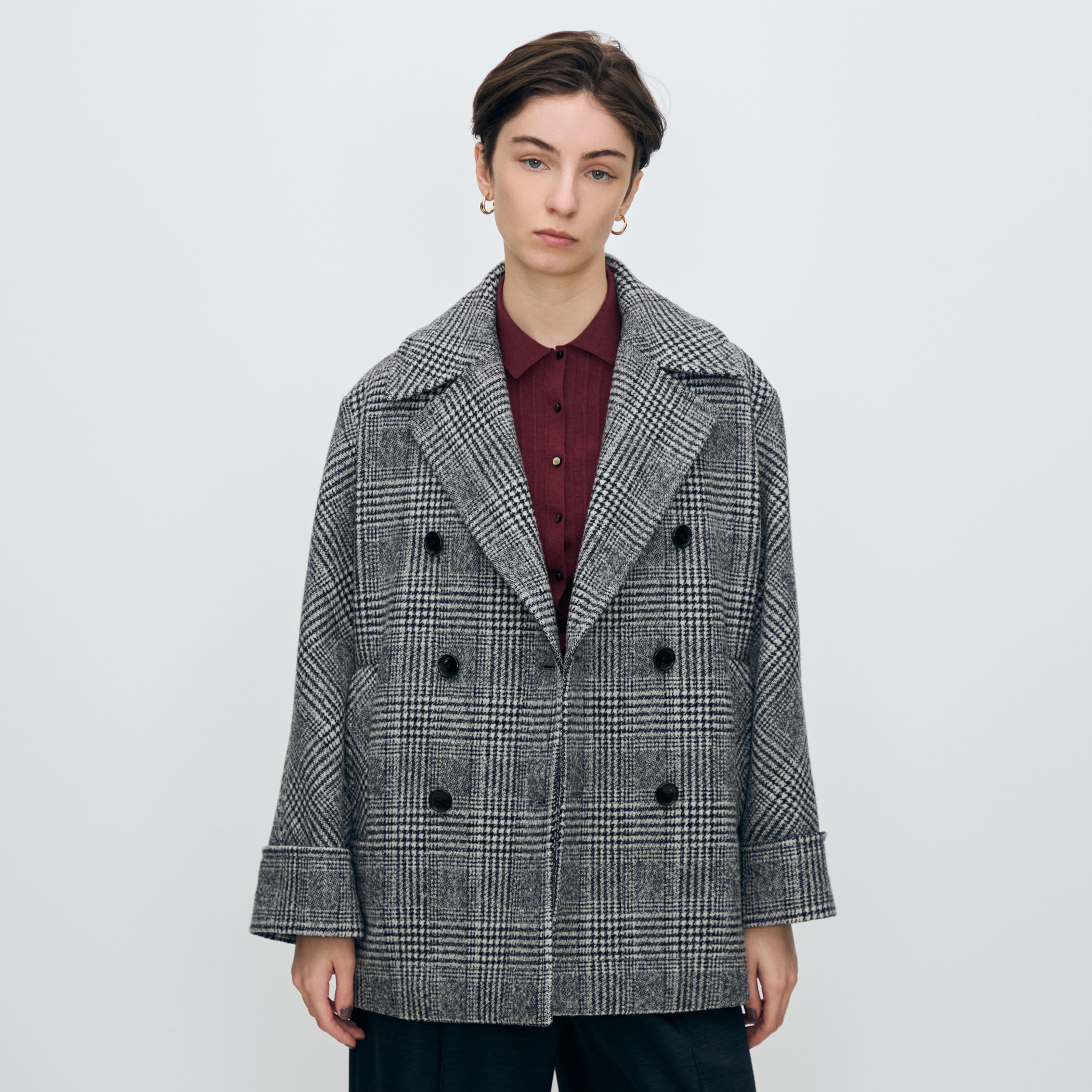 ウールカシミヤグレンチェック ダブルブレストコート