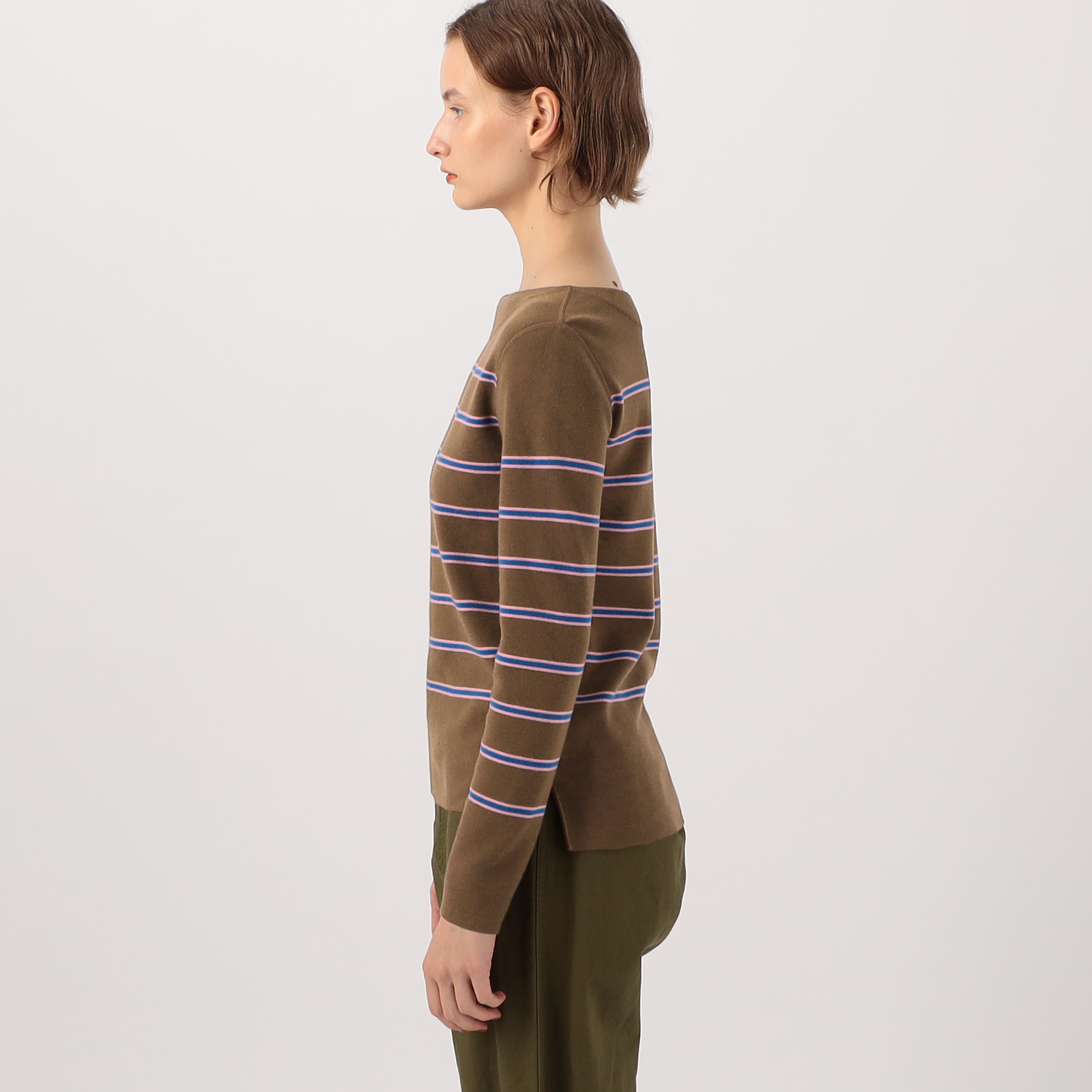 ウールナイロンボーダー ボートネックプルオーバー｜トゥモローランド