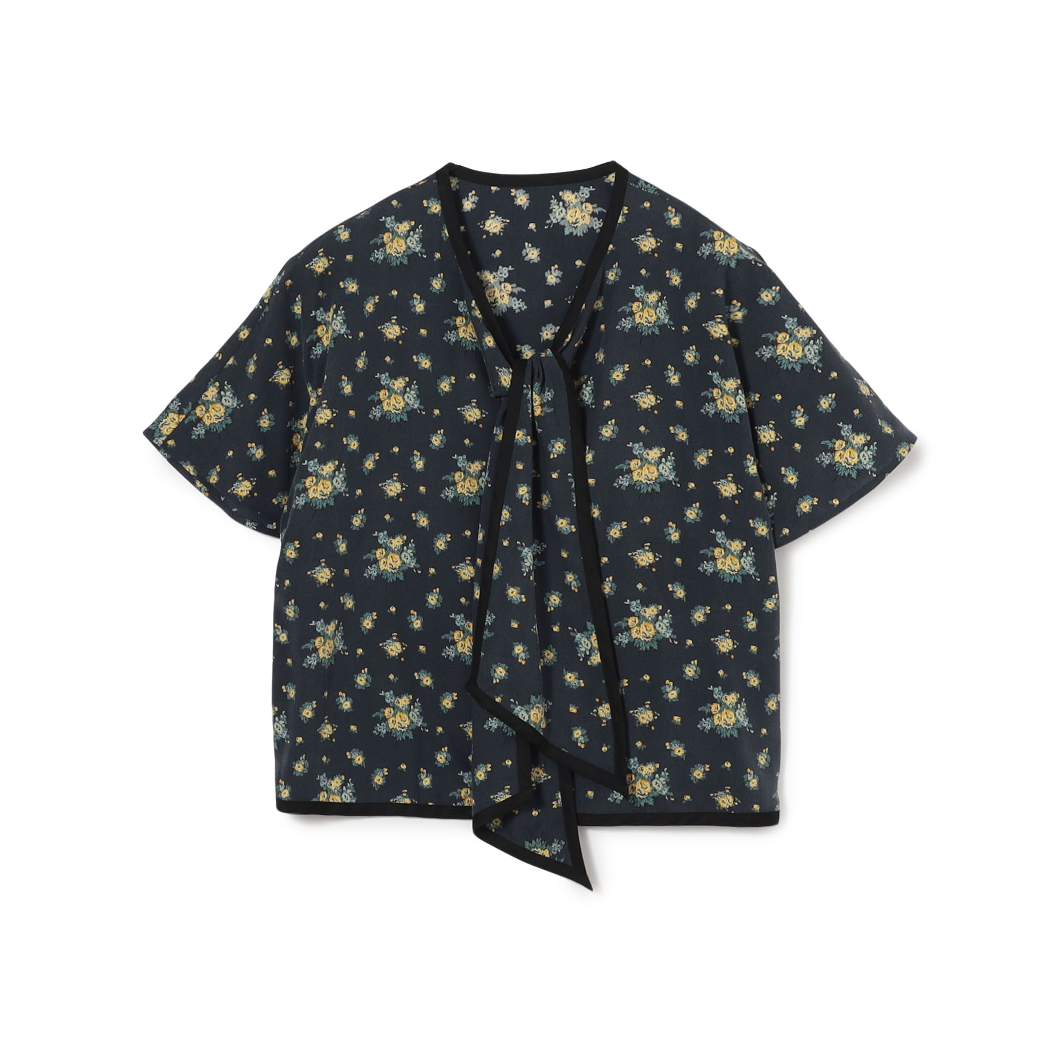 レーヨンプリント フロントノットブラウス