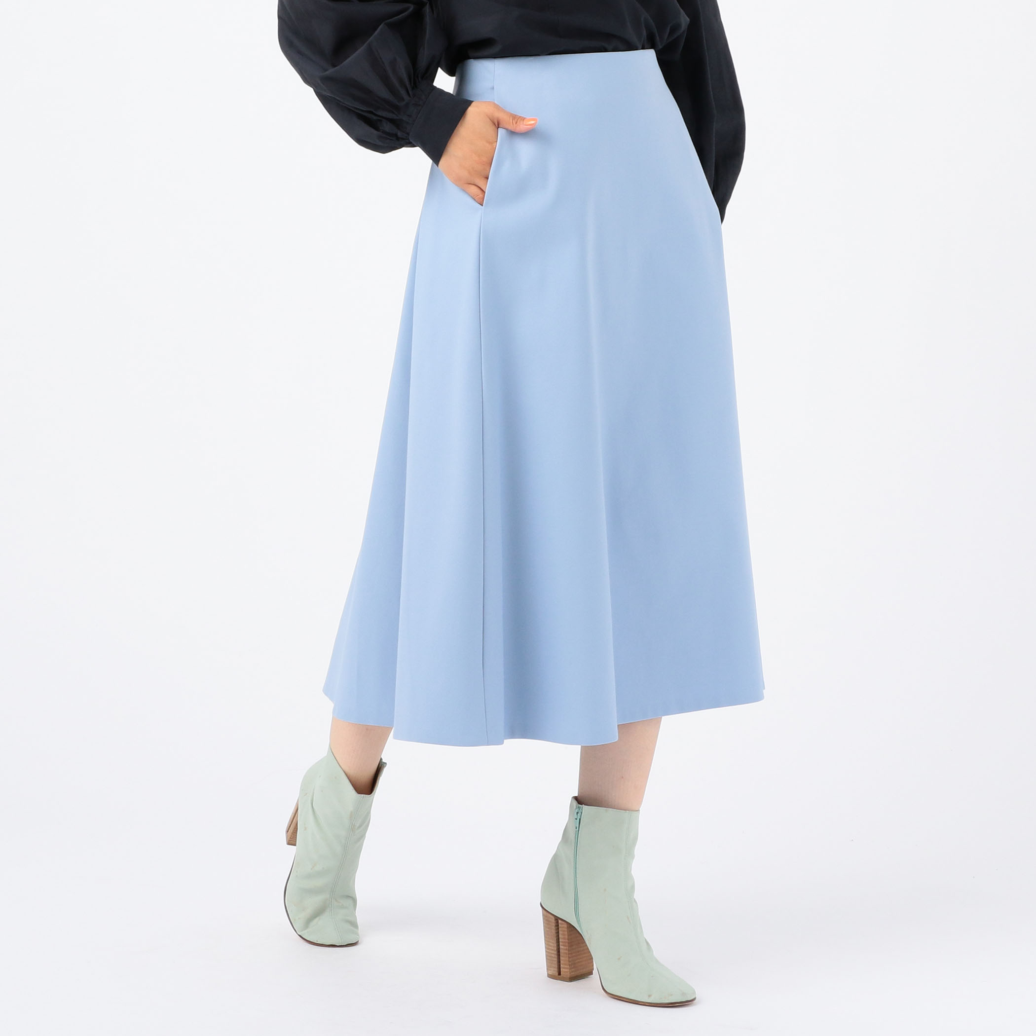 【KAREN MILLEN】ストレッチ ティップタブ フルスカート ミディ Compact Stretch Tailored Pu Tab Detail Midi Dress | Karen Millen