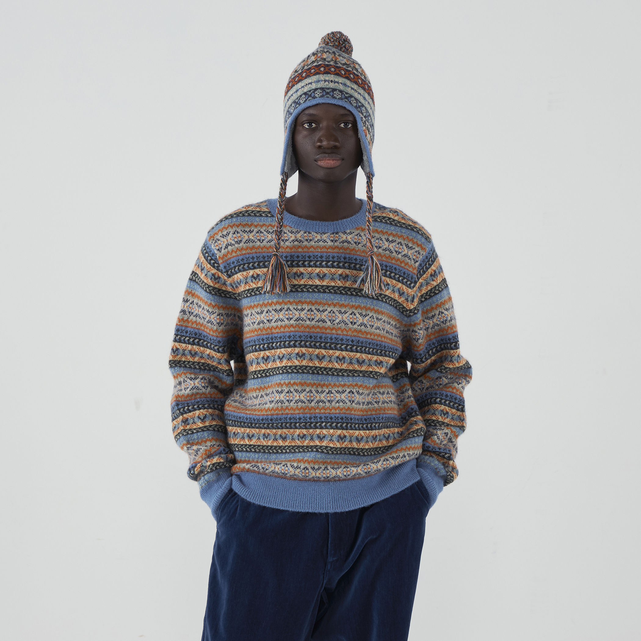 ウールアルパカ フェアアイルジャガード クルーネックプルオーバー