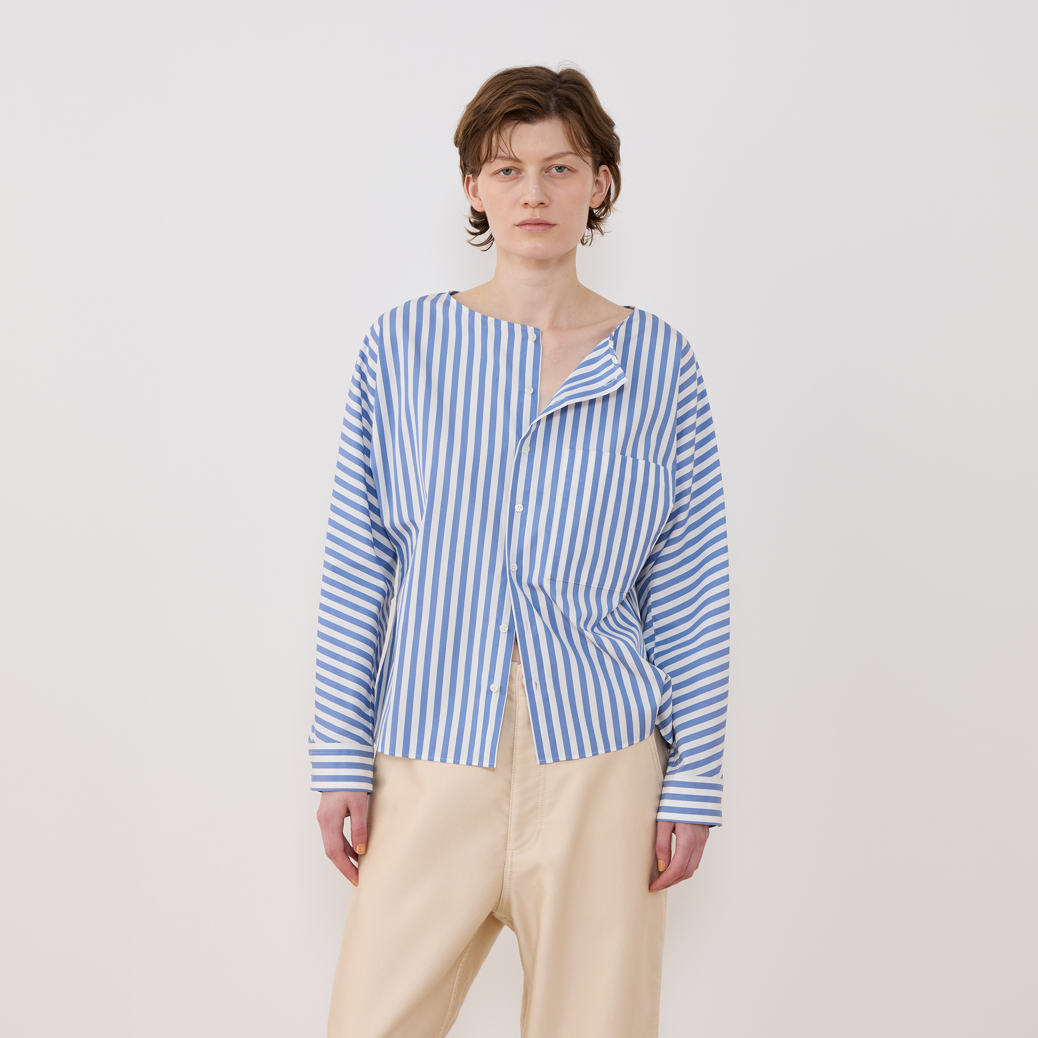 ツイストコットンストライプ ドルマンスリーブシャツ