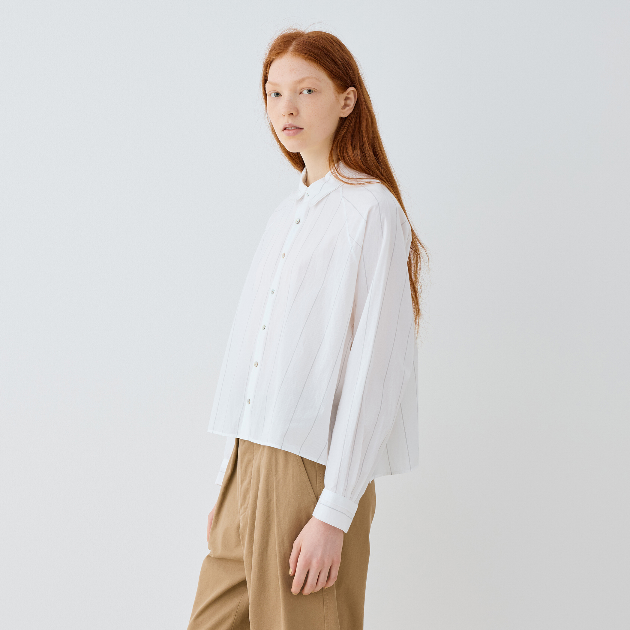 セール】コットンリネンウールスラブ ロングシャツワンピース