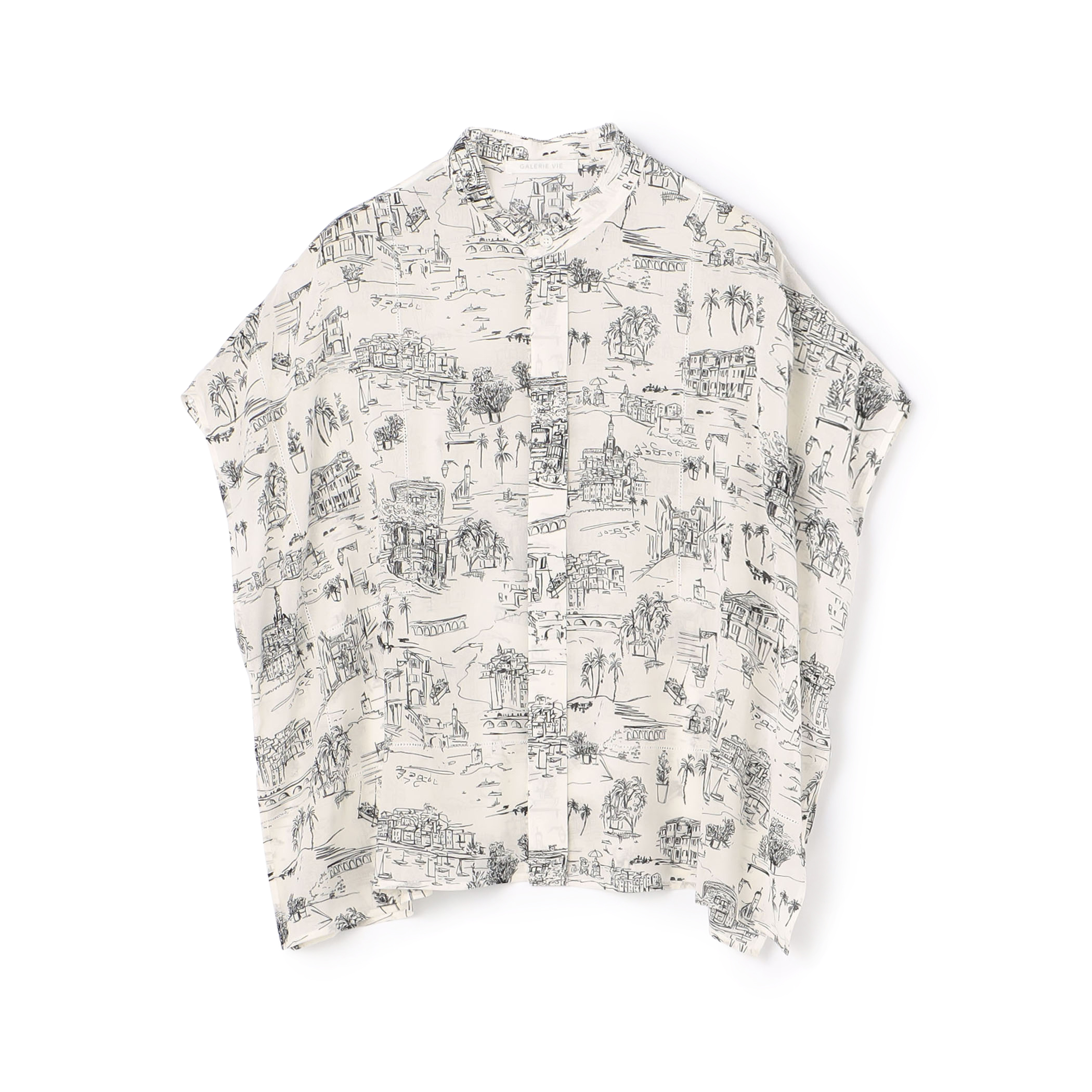 LandScapeシルクストレッチ スタンドネックボックスシャツ