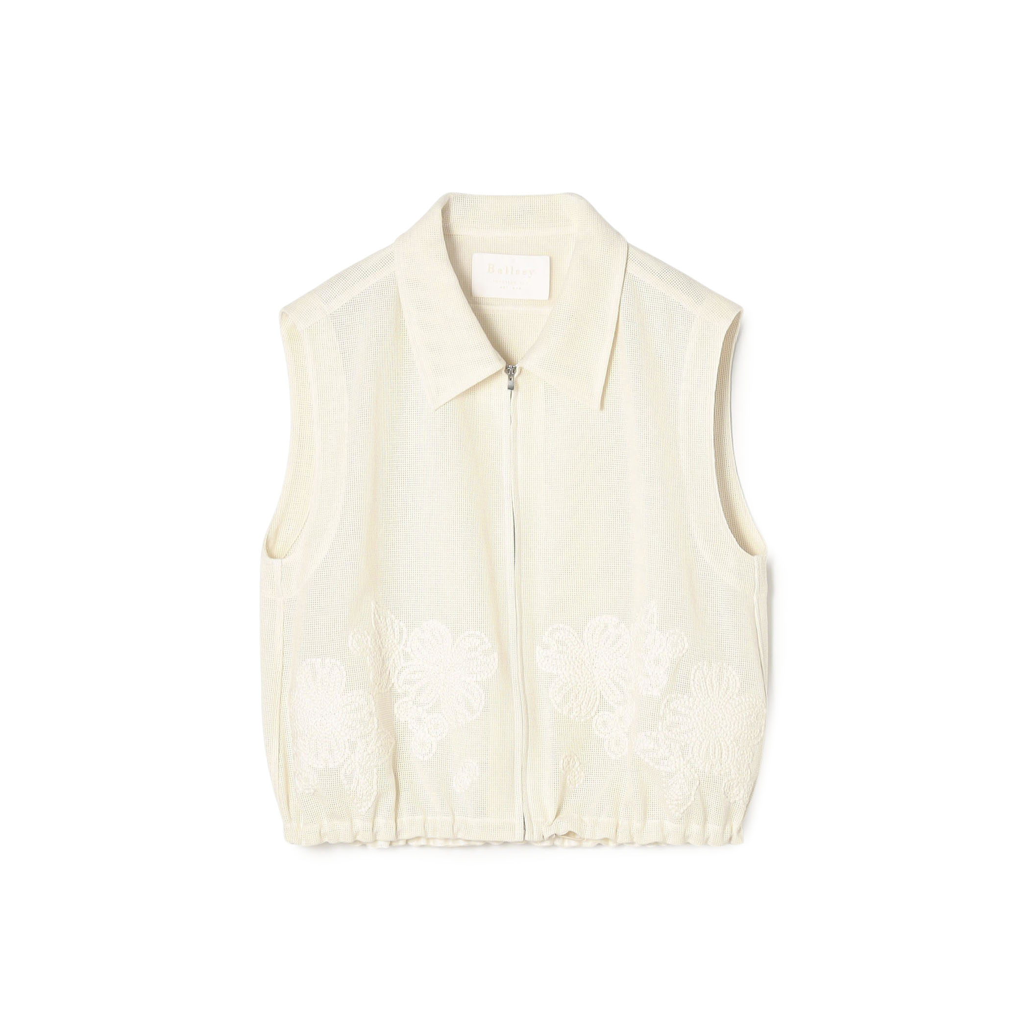 フラワーメッシュエンブロイダリー ジップアップジレ