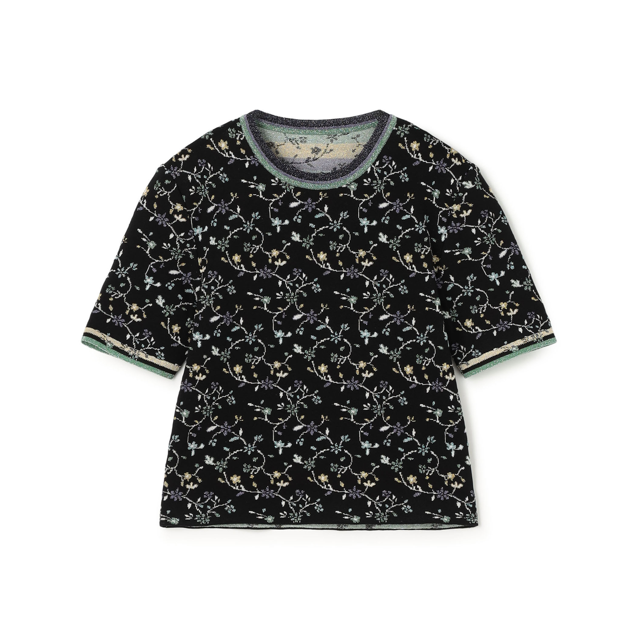 Mame Kurogouchi Floral Motif Glitter Short Sleeve Knit Top