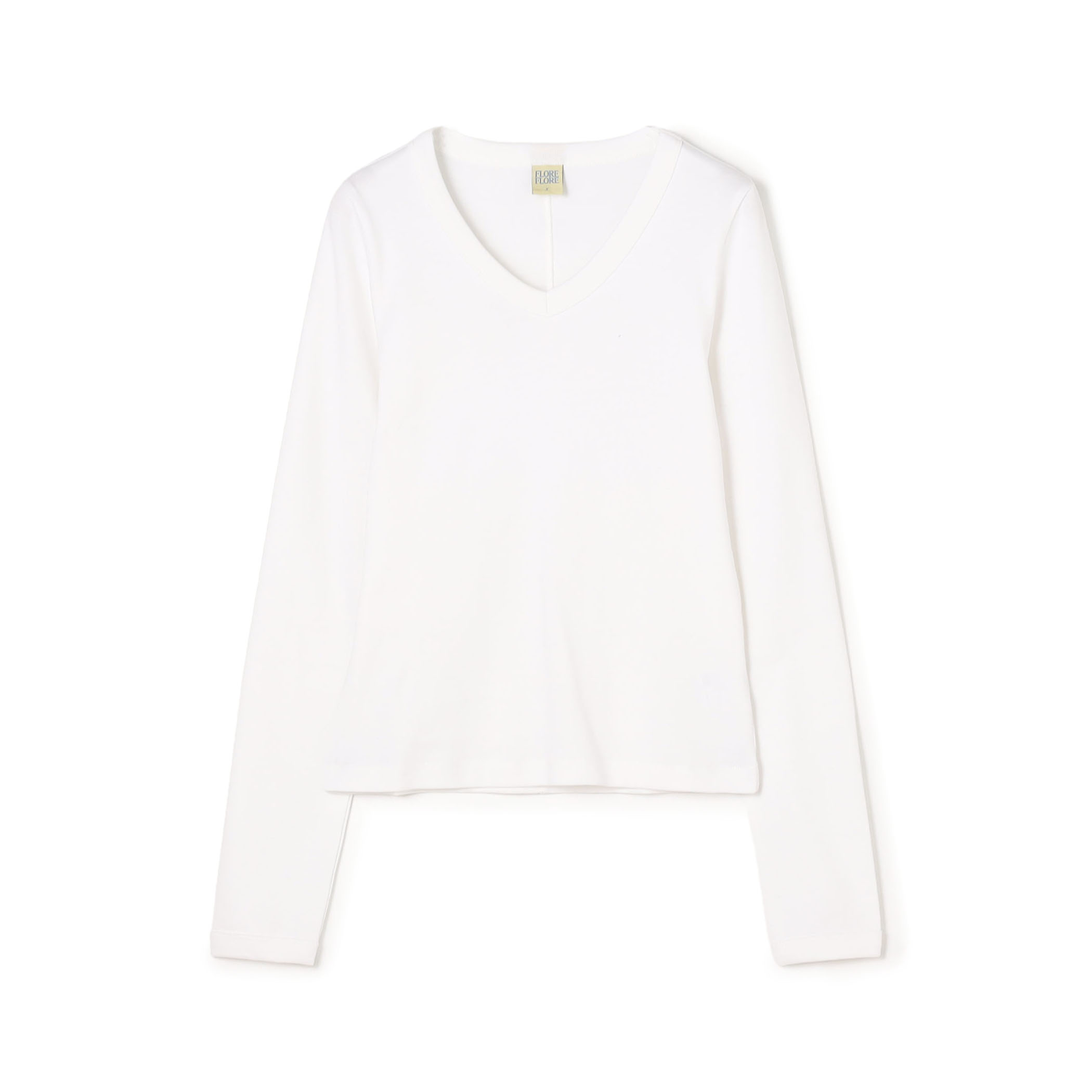 FLORE FLORE JILL コットン VネックロングスリーブTシャツ
