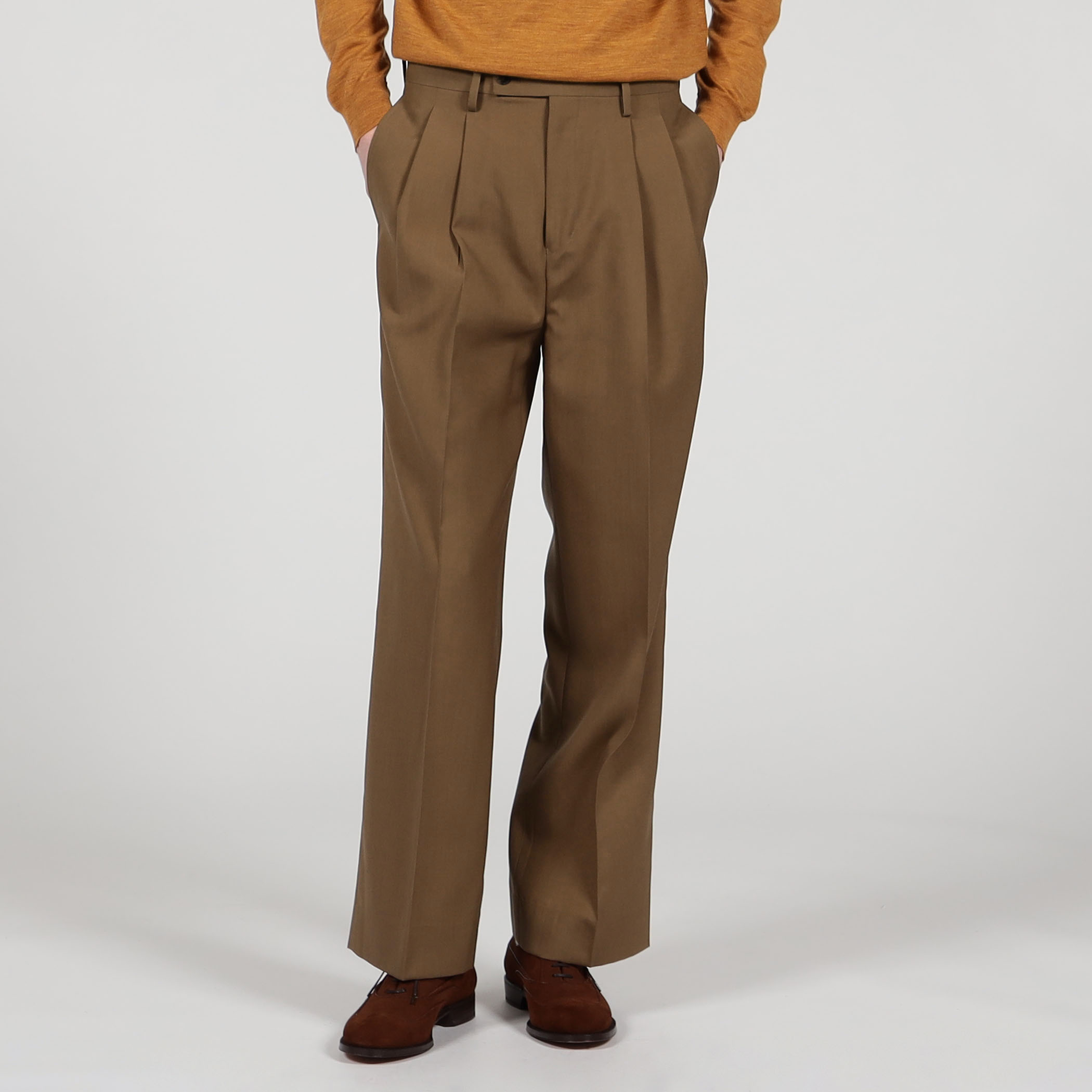 □SUPER120'Sウール 2プリーツ ワイドストレート バレルパンツ