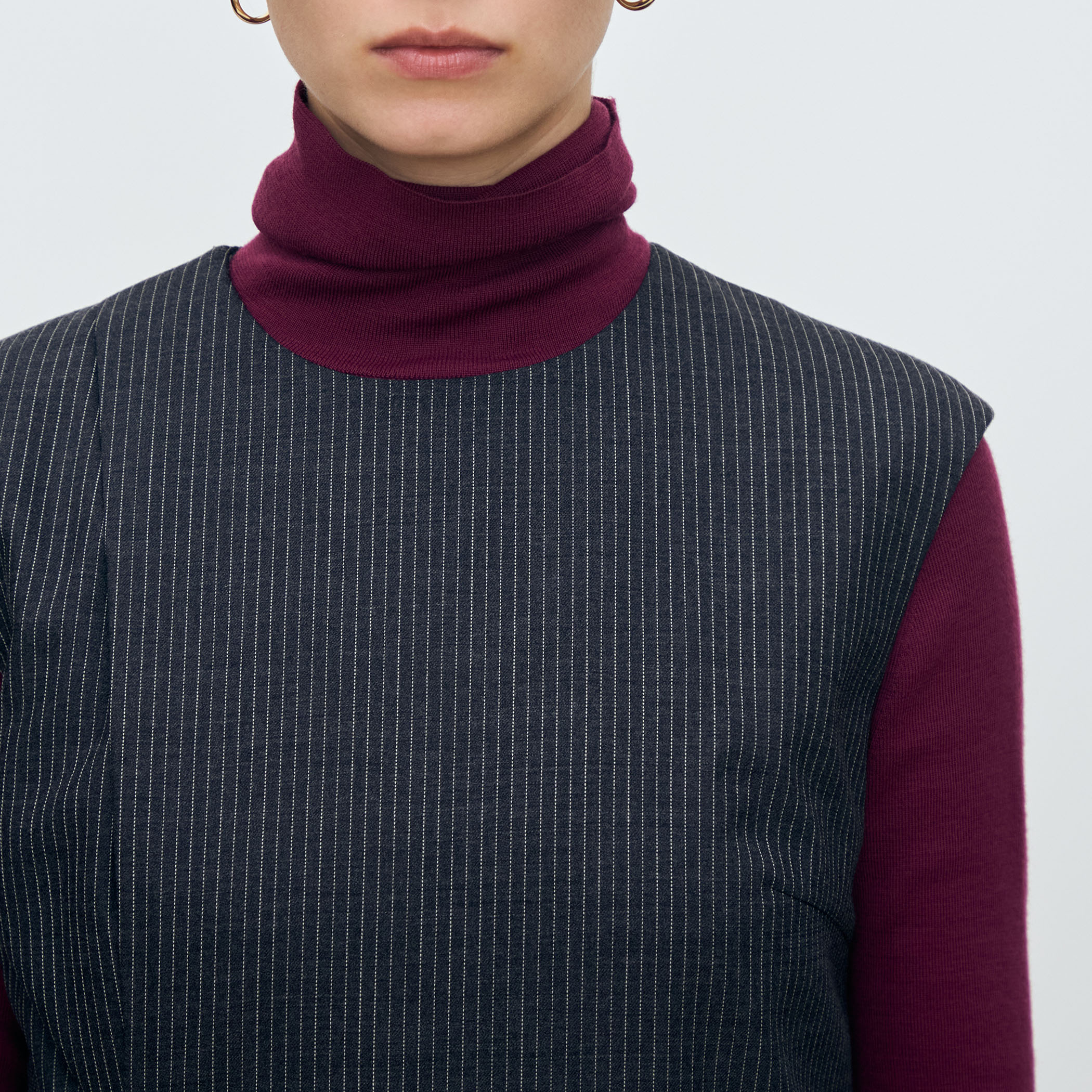 シングルトラックストライプ アシンメトリードレープワンピース