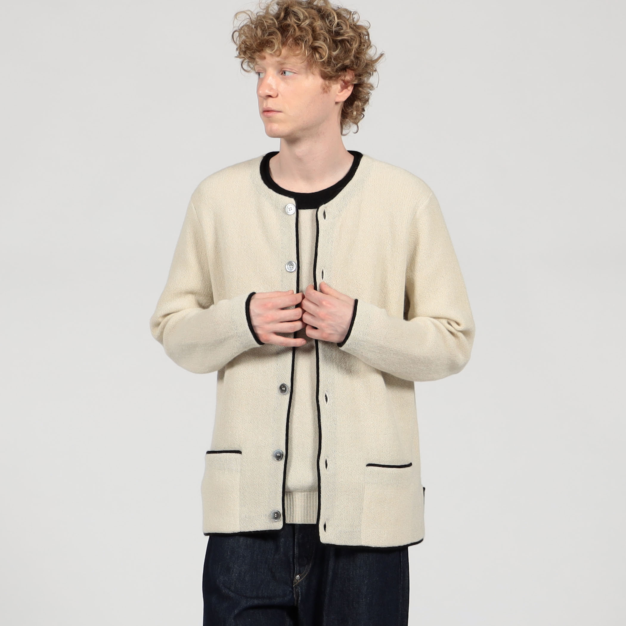 Raffa Molina tomorrow land M カーディガン 別注】Raffa Molina パイピング クルーネック ニットカーディガン