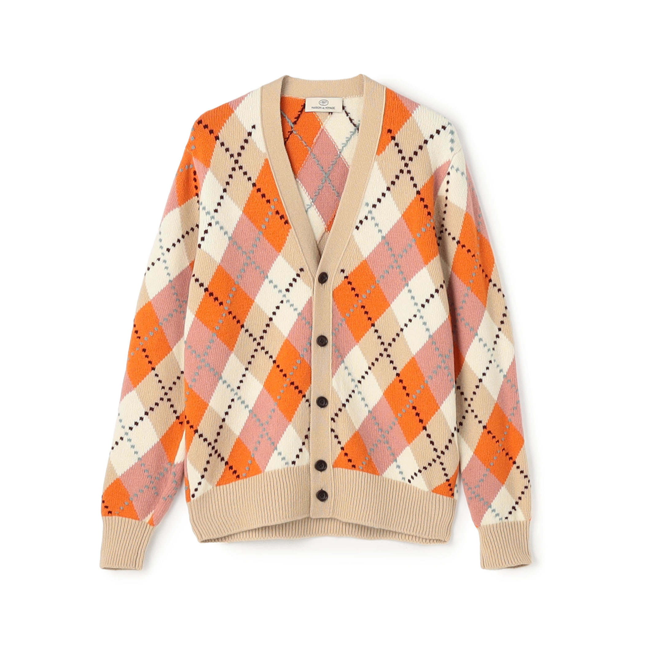 ラムウール インターシャアーガイル Vネックカーディガン