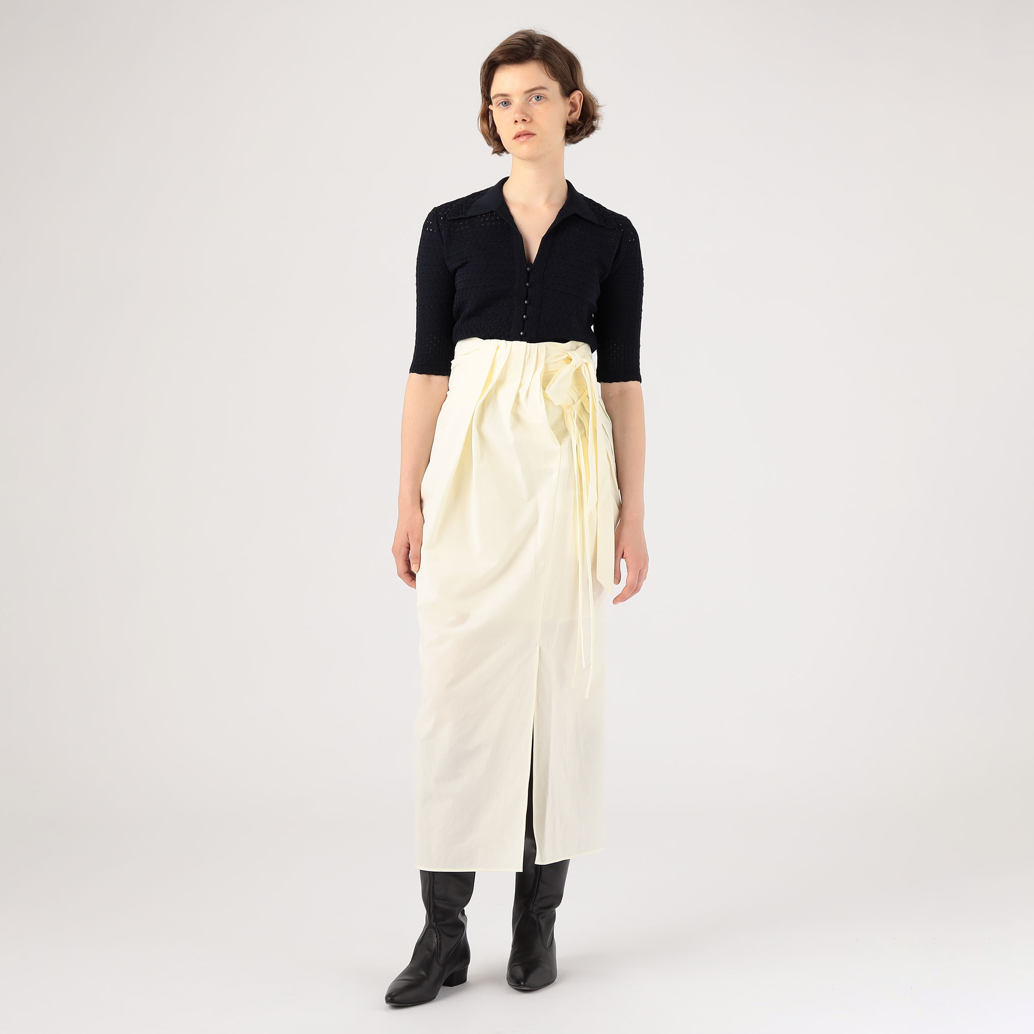 【美品】  Mame Kurogouchi / マメクロゴウチ | Water Repellent Nylon Mini Skirt ベジタブルレザー 異素材切替 スカート | 2 | ブラック | レディース
