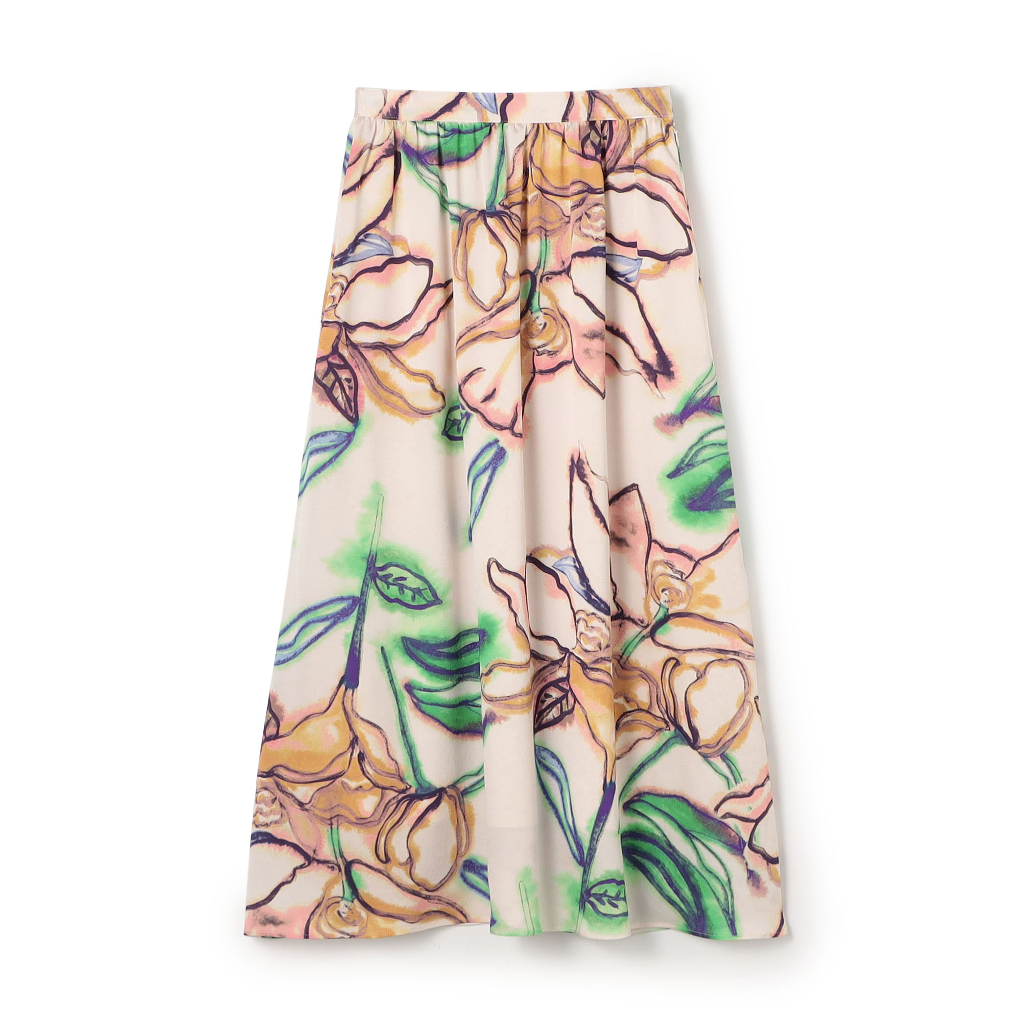 ドゥードルフラワープリント ロングギャザースカート