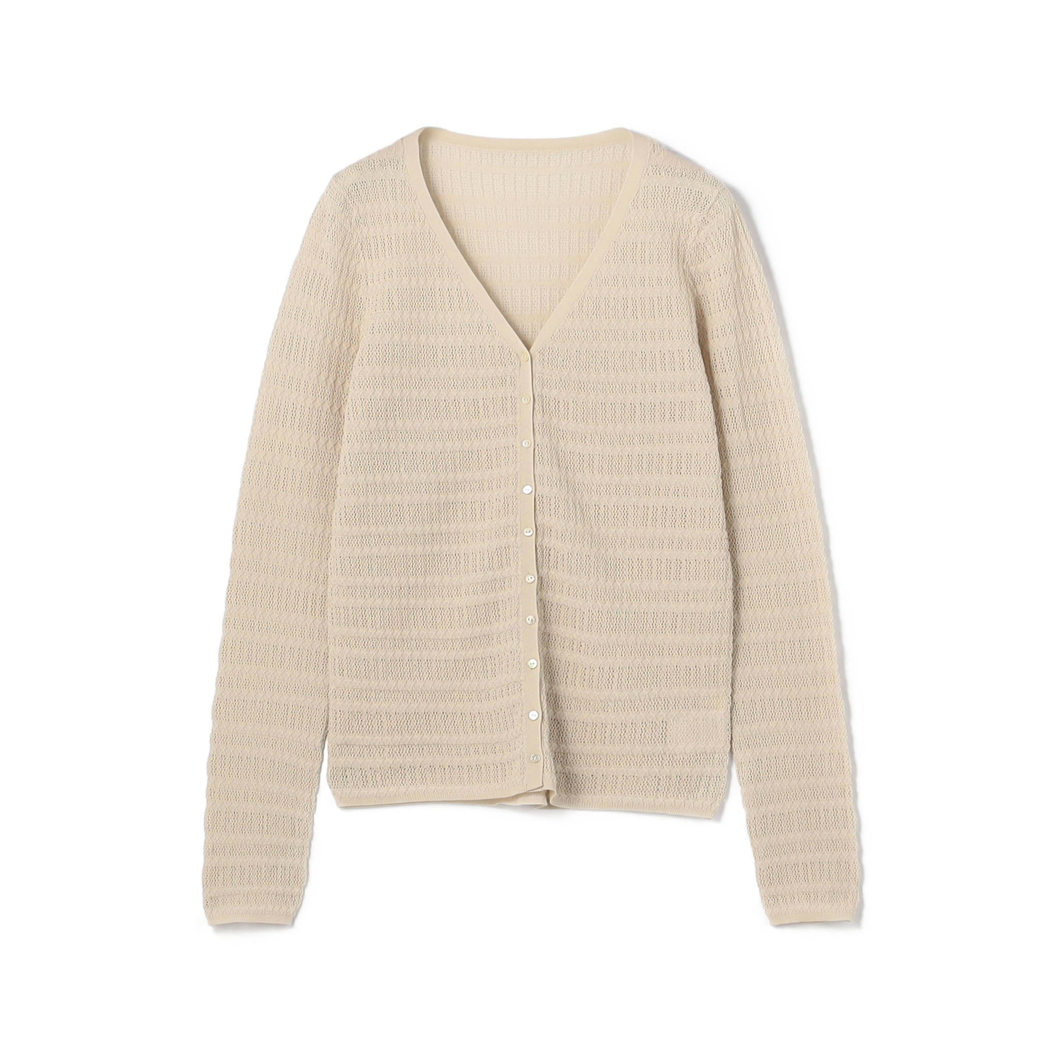 コットンポリエステルアセテートリブ Vネックカーディガン