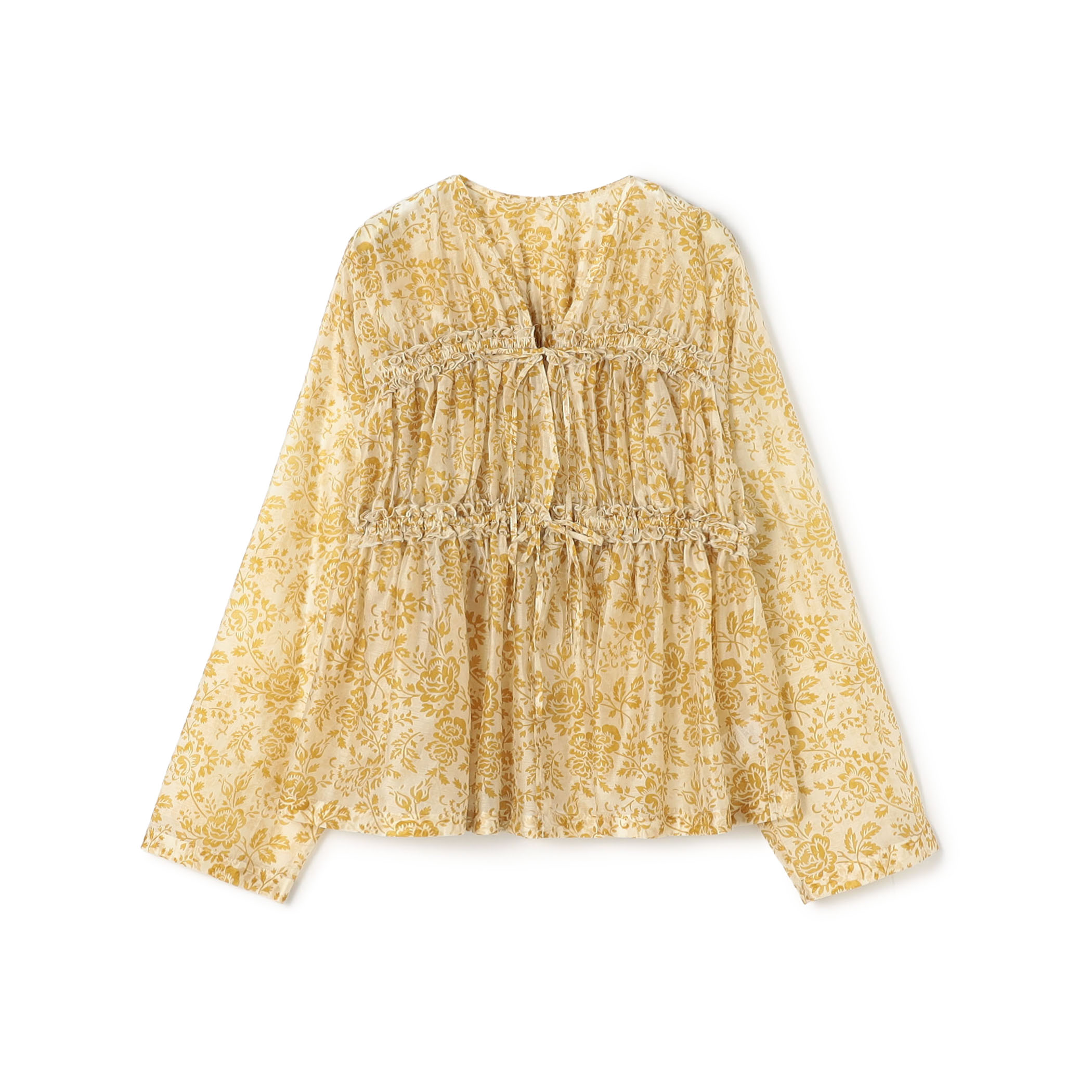 セルロースポリエステルプリント ギャザーブラウス