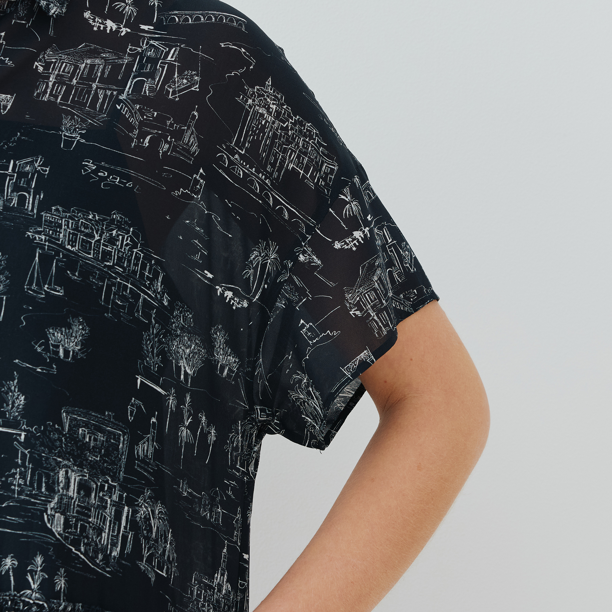 LandScapeシルクストレッチ ギャザーシャツドレス