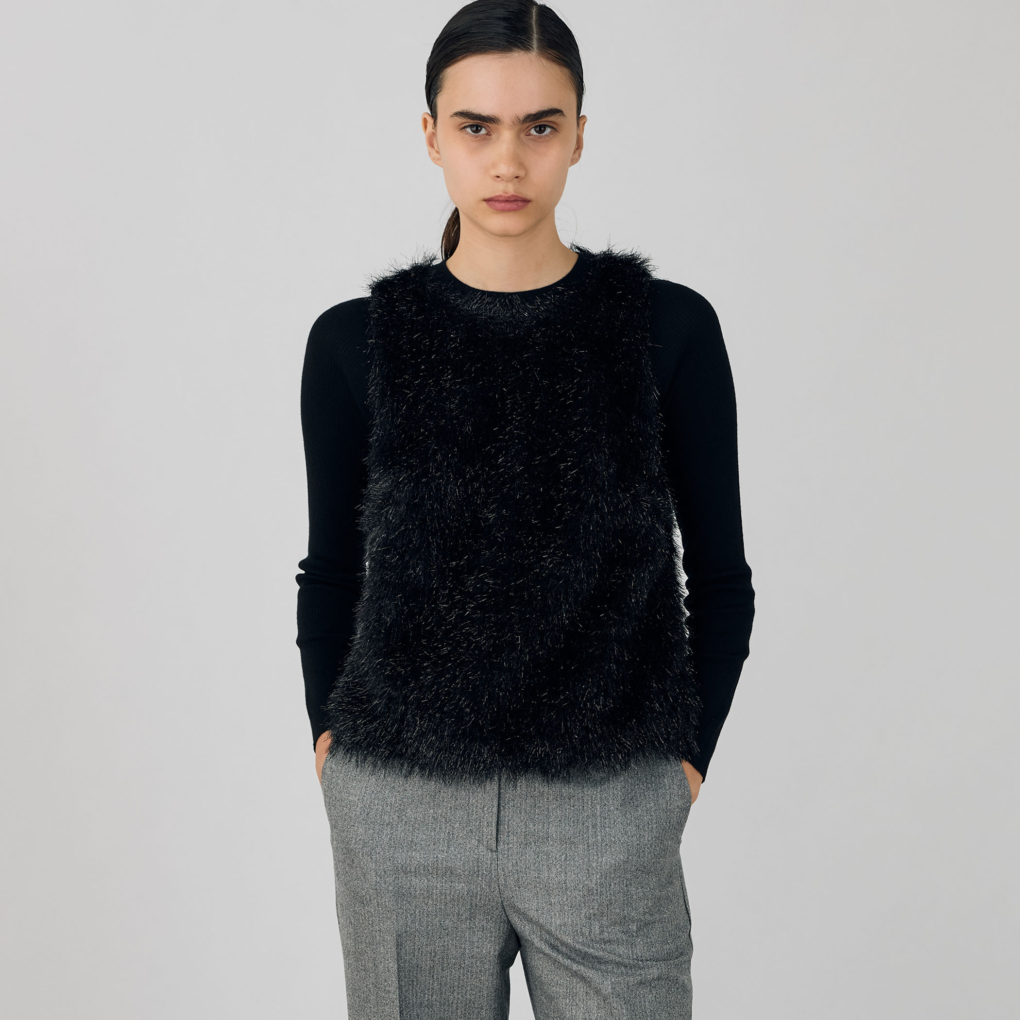 【2024AW】デプレ レイニーシャギー クルーネックベスト 定価6.5万円 黒 item2ddab3be11d311efb00f0242ac