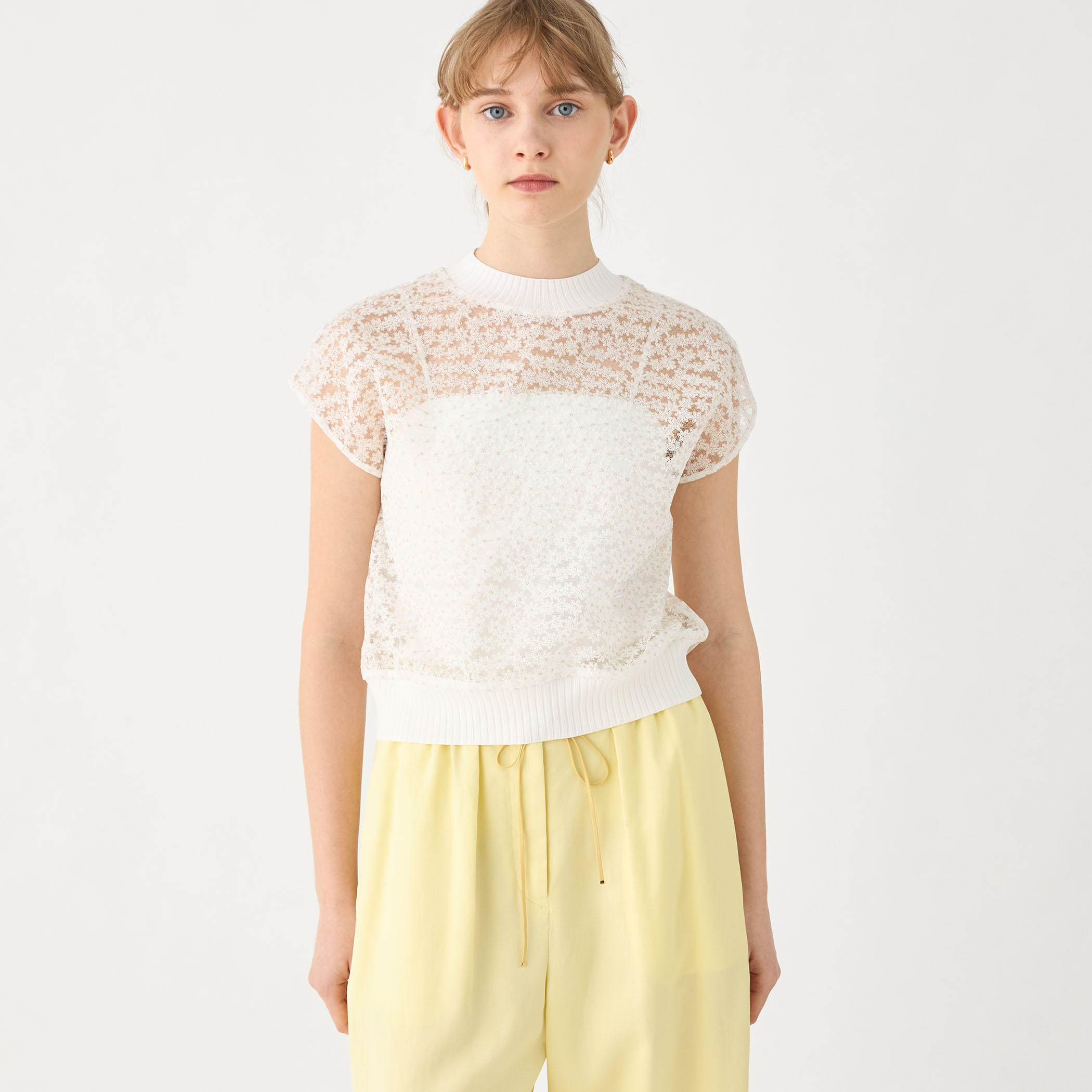 セール 40%OFF】チュールエンブロイダリーコンビ クルーネック