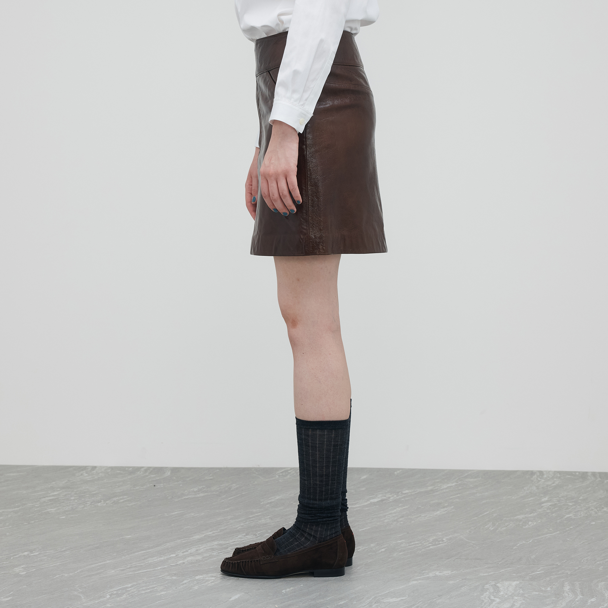 edition pourell パテントレザー ボックス ミニスカート