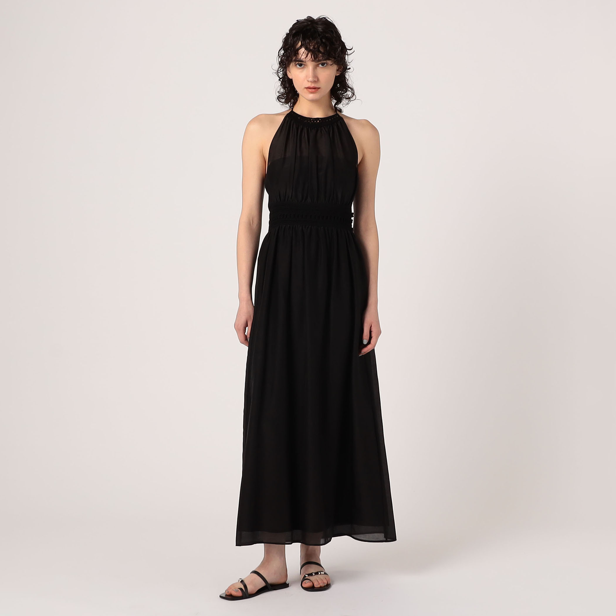 美品✨トゥモローランド　レースコンビワンピース 36　ネイビー MORE10%OFF対象〉ドライダブルクロス レースコンビワンピース